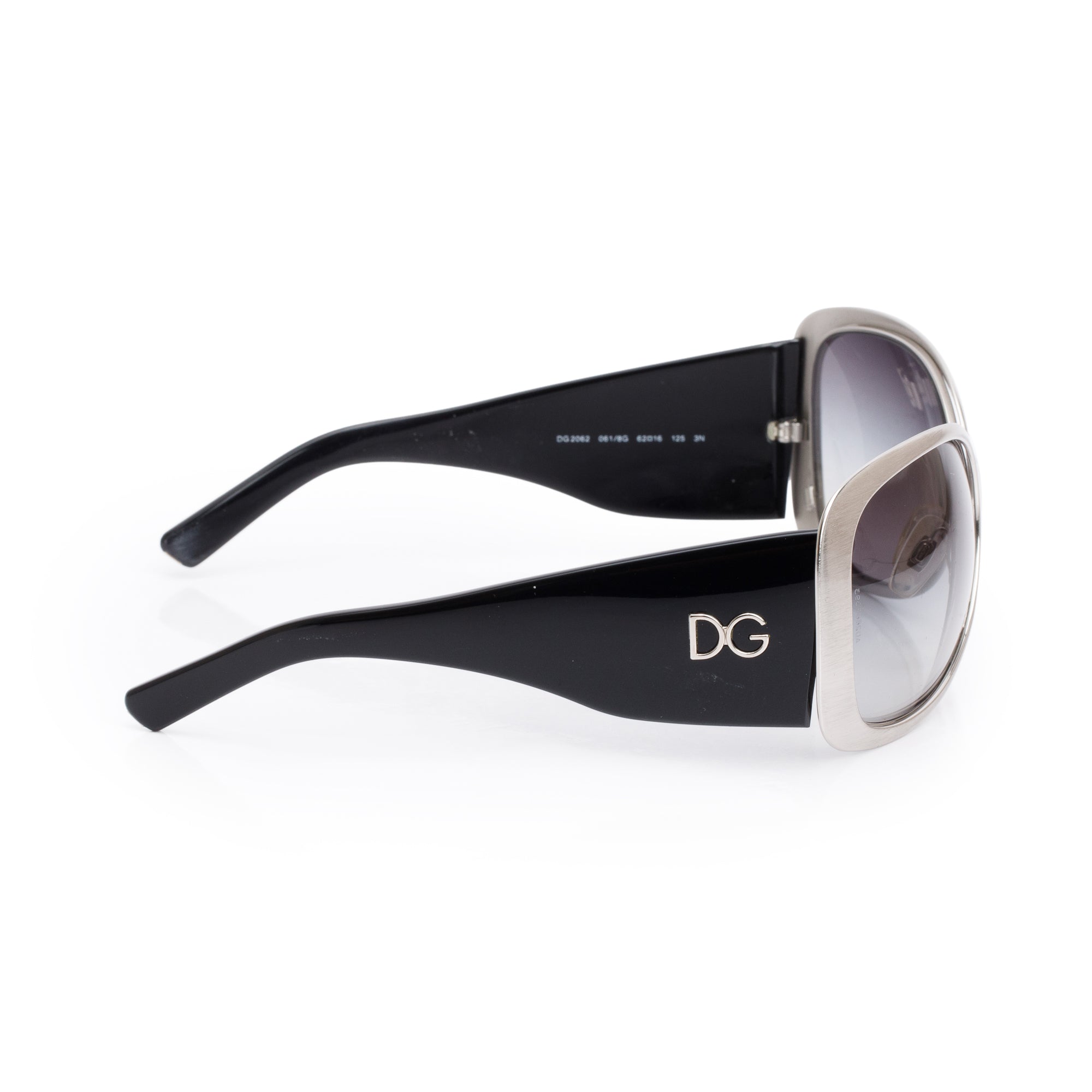 Dolce & Gabbana DG2062 Silver Metal Black Acetate Oval Sunglasses w/ Case