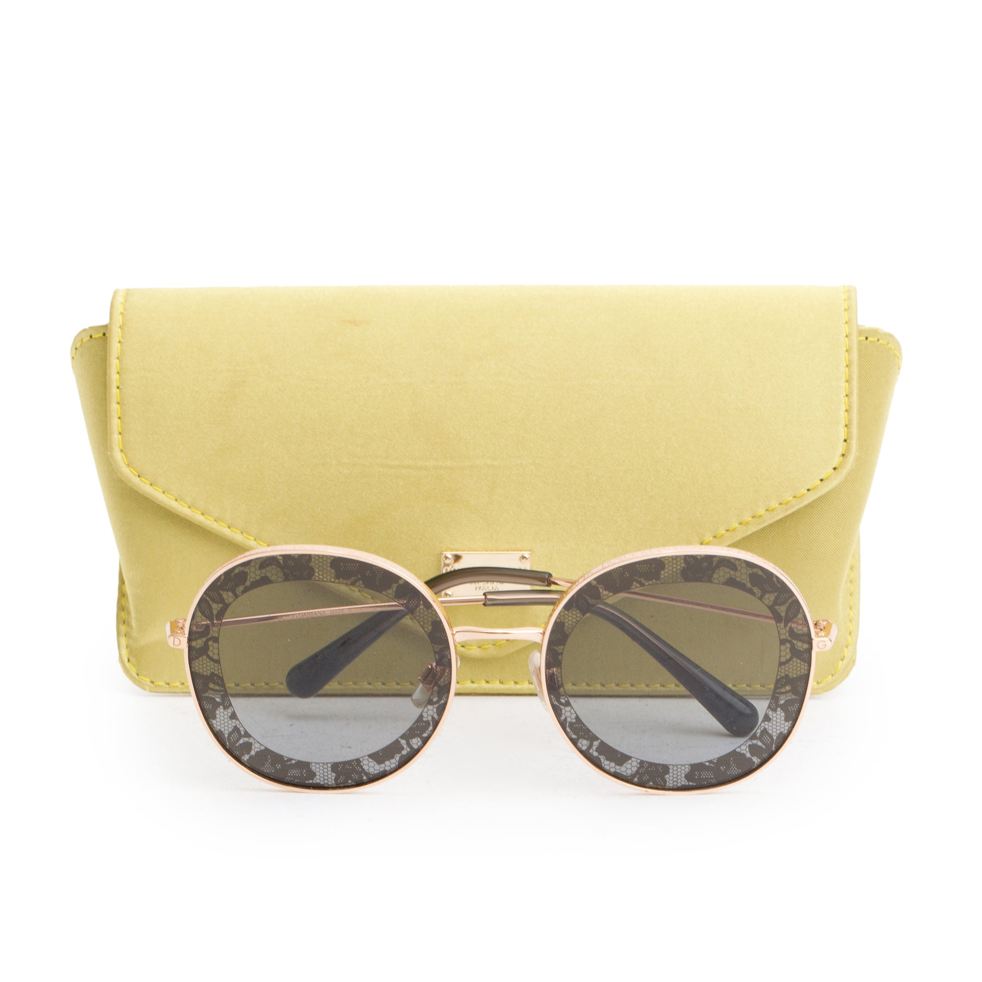 Dolce & Gabbana DG2243 Rose Gold Plated Metal Frame Round Sunglasses w/ Case