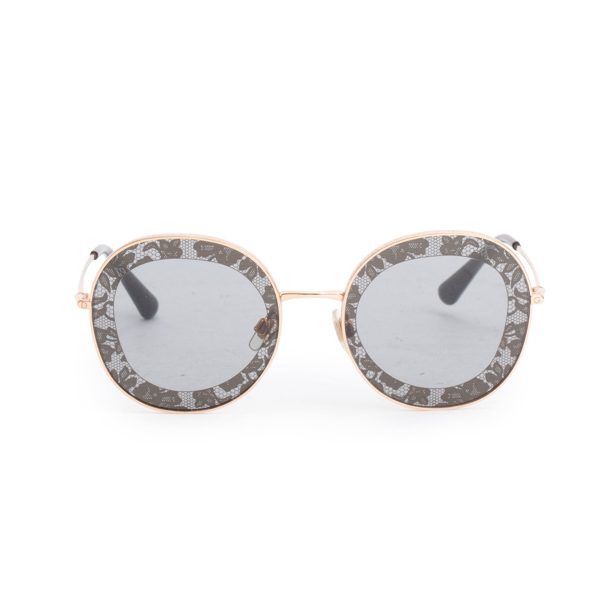 Dolce & Gabbana DG2243 Rose Gold Plated Metal Frame Round Sunglasses w/ Case