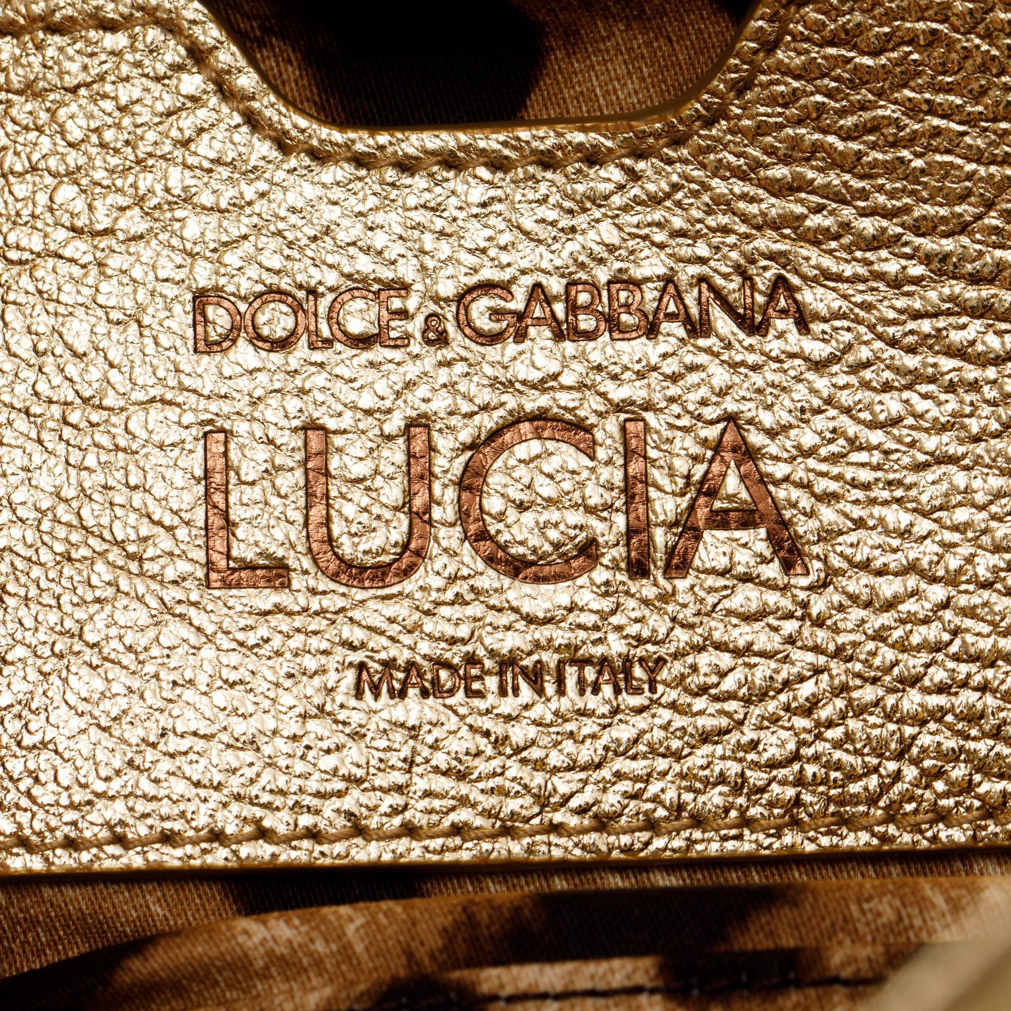 Dolce & Gabbana Embellished Metallic Gold Leather Lucia Shoulder Bag w/ Authenticity Card