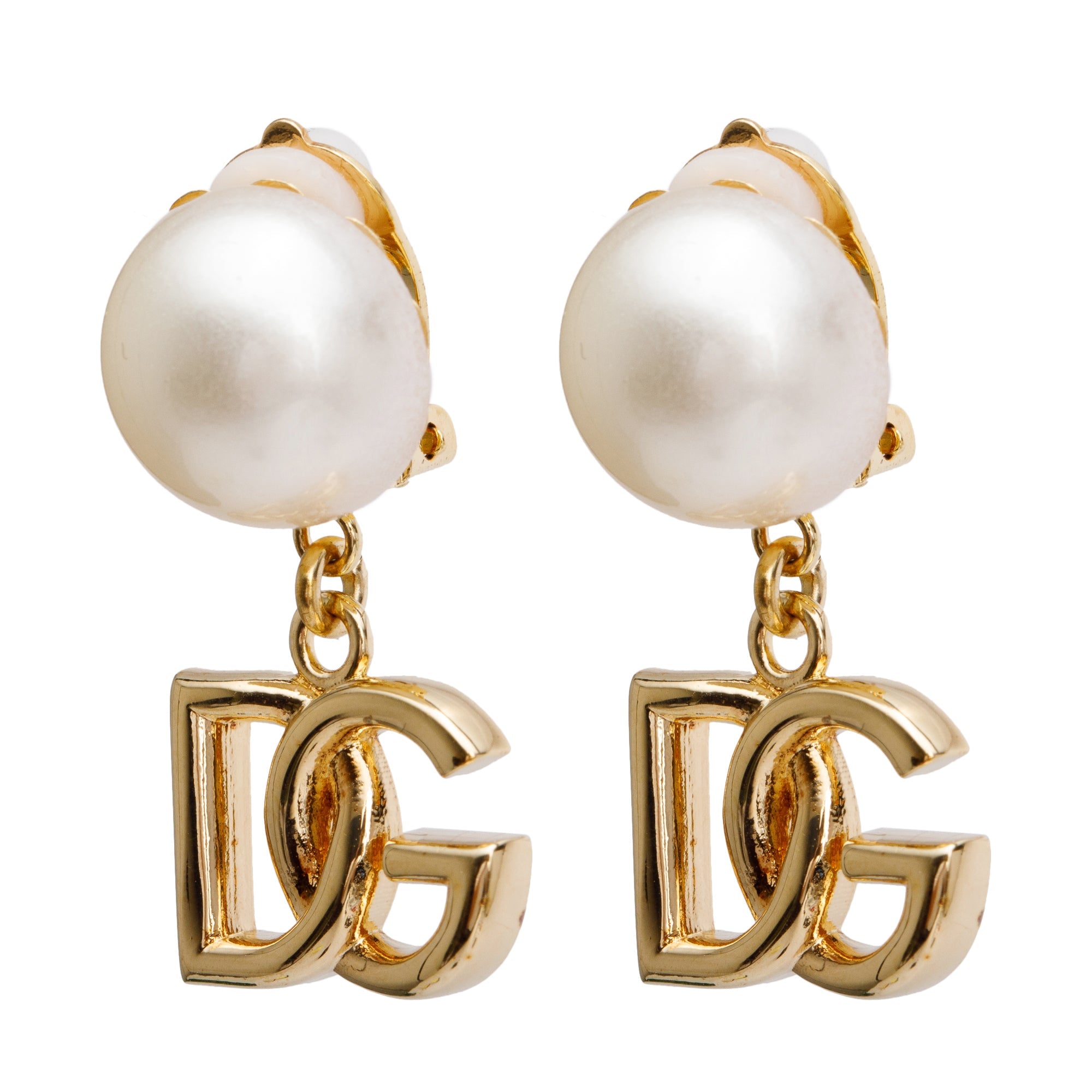 Dolce & Gabbana Faux Pearl 'DG' Drop Clip-On Earrings w/ Box