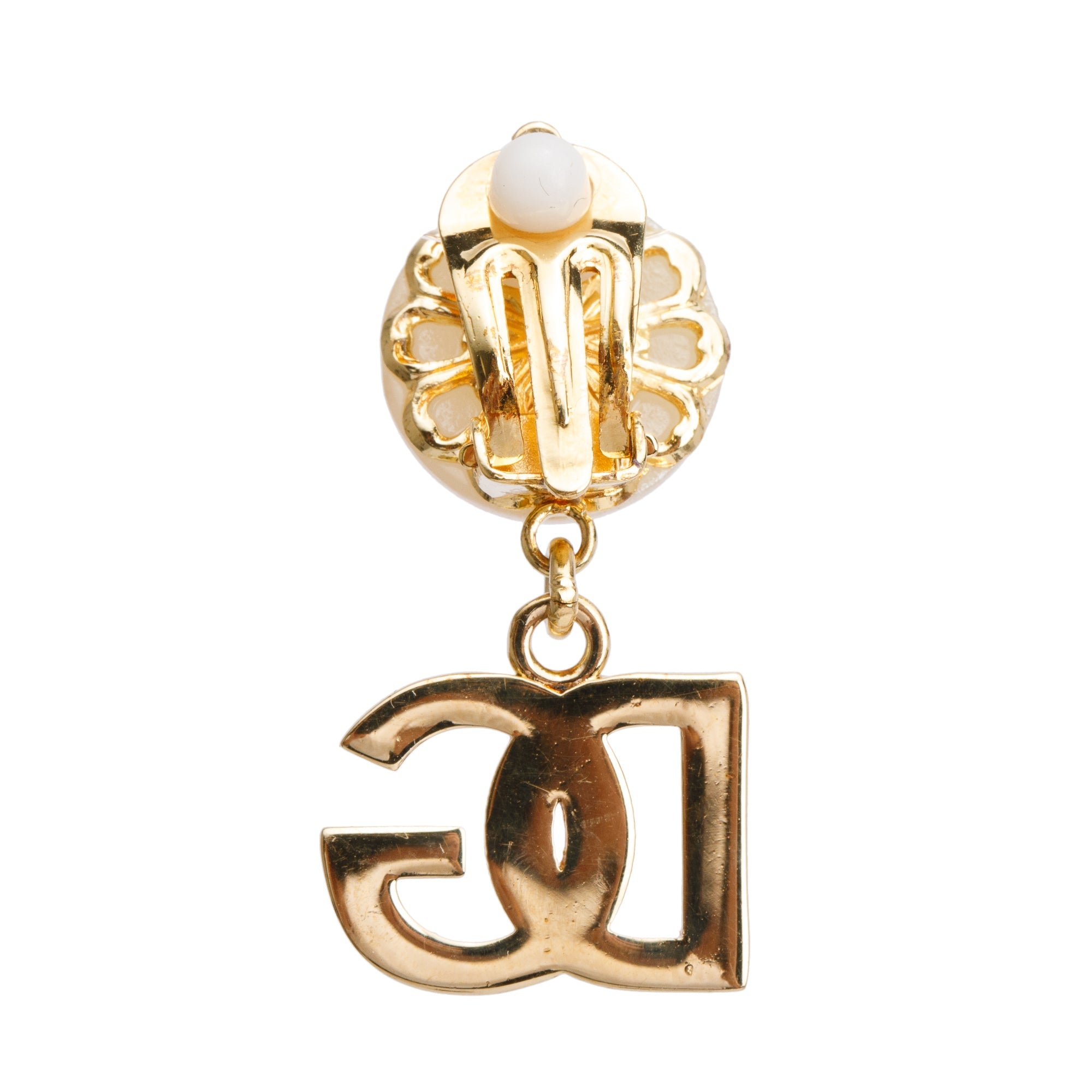 Dolce & Gabbana Faux Pearl 'DG' Drop Clip-On Earrings w/ Box