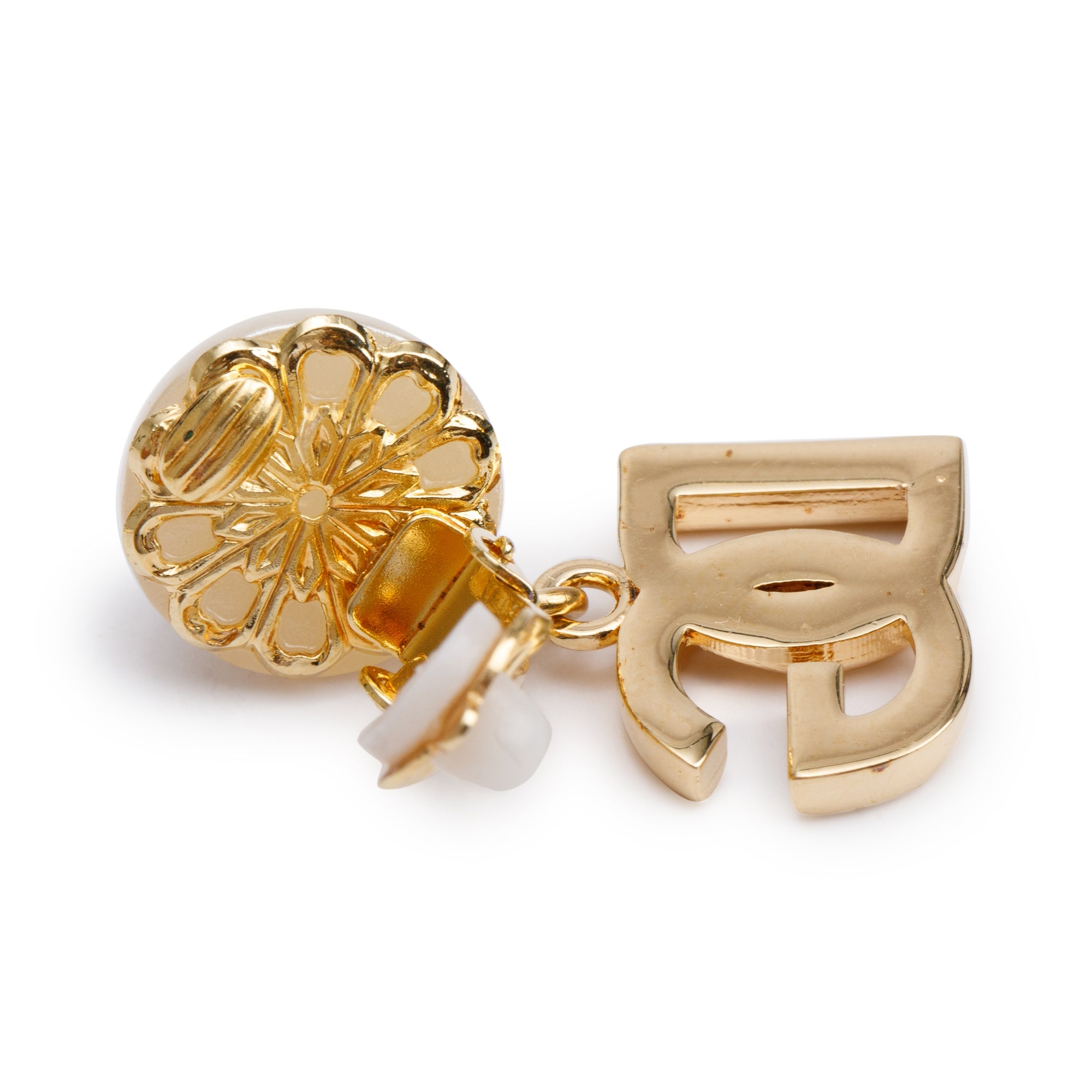 Dolce & Gabbana Faux Pearl 'DG' Drop Clip-On Earrings w/ Box