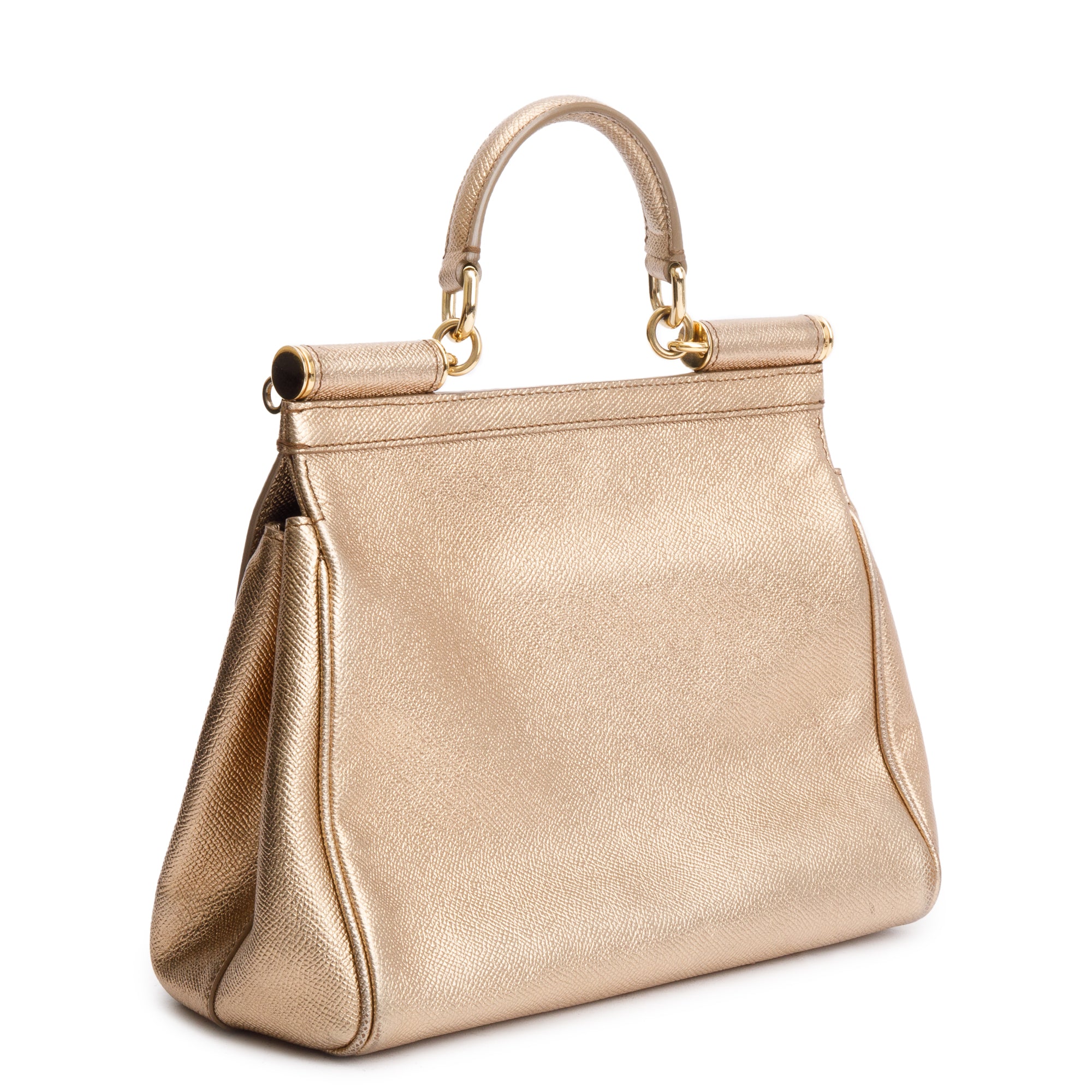 Dolce & Gabbana Gold Dauphine Leather Medium Miss Sicily Bag w/ Strap