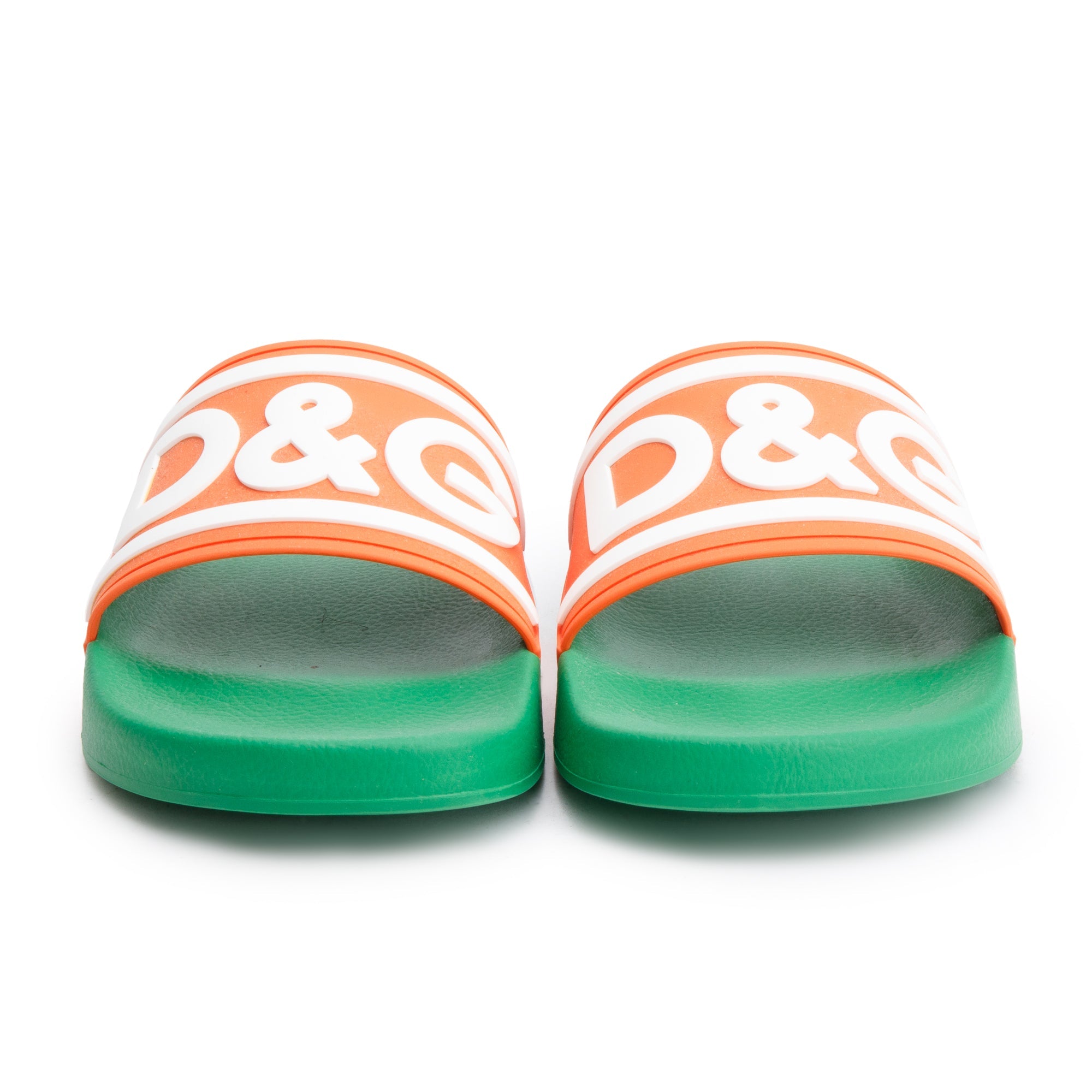 Dolce & Gabbana Green & Multicolor Rubber DG Logo Beachwear Sliders, Size 45 w/ Box