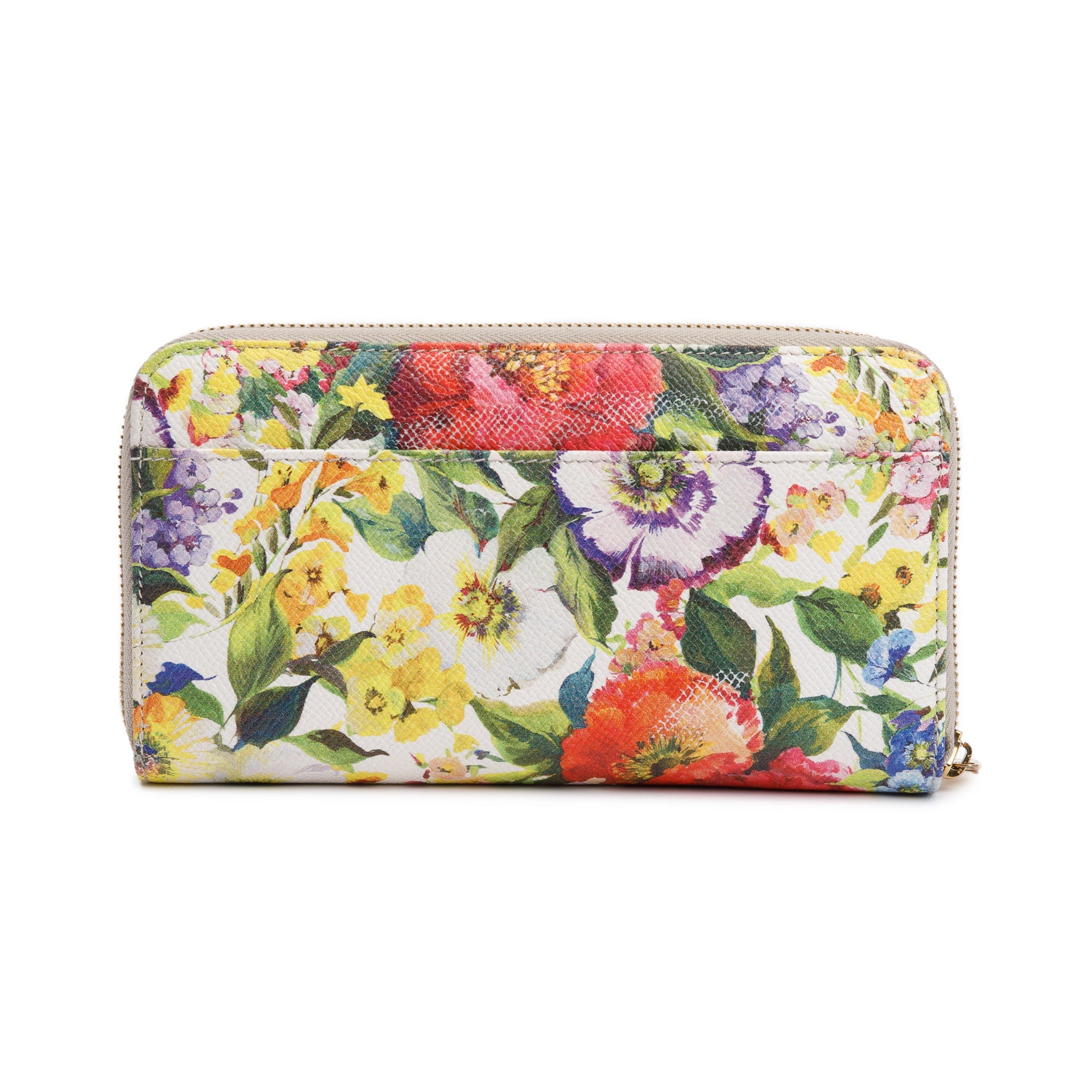 Dolce & Gabbana Multicolor Floral Print Leather Zip Around Wallet w/ Authenticity Card