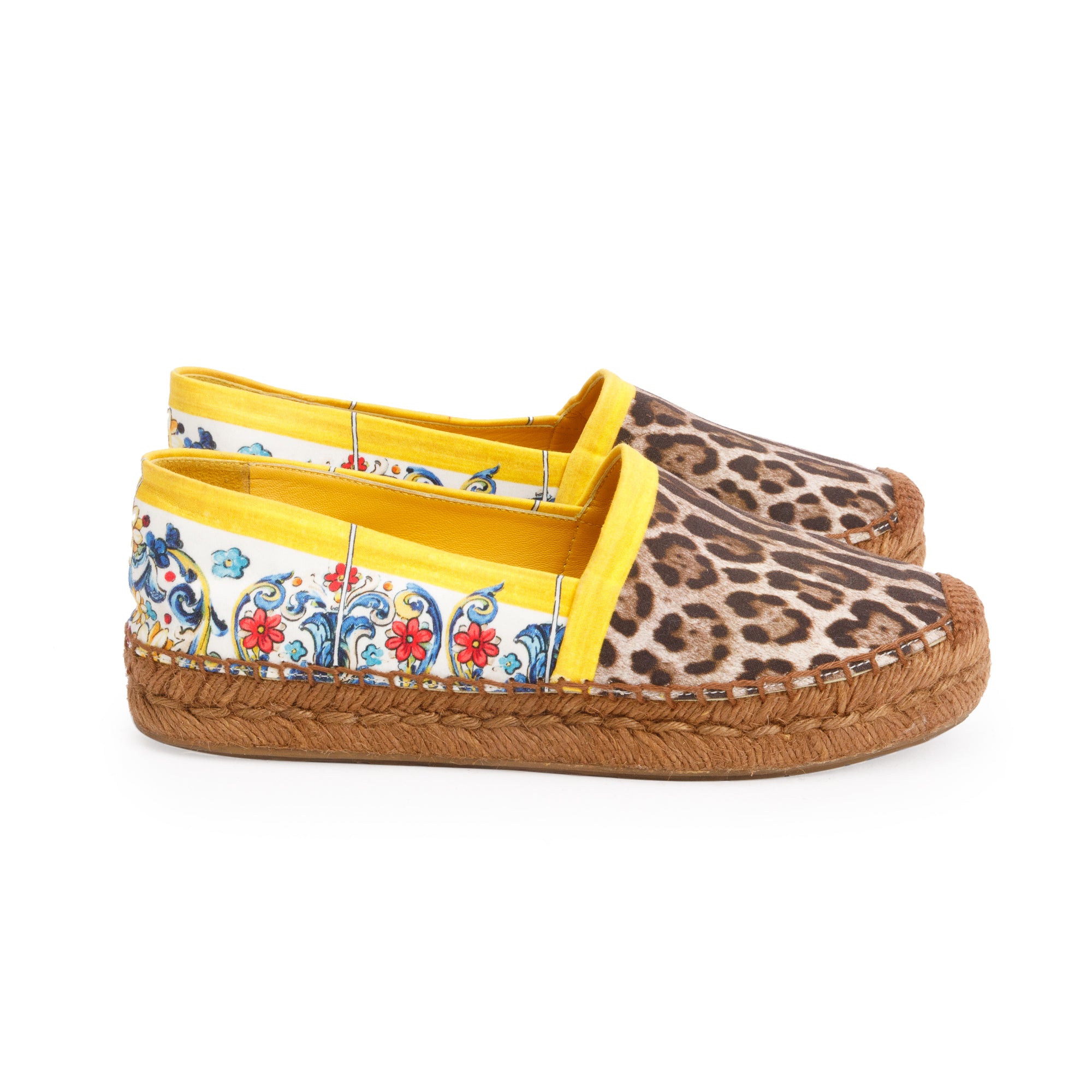 Dolce & Gabbana Multicolor Leopard Majolica Print Canvas Espadrille, Size 37