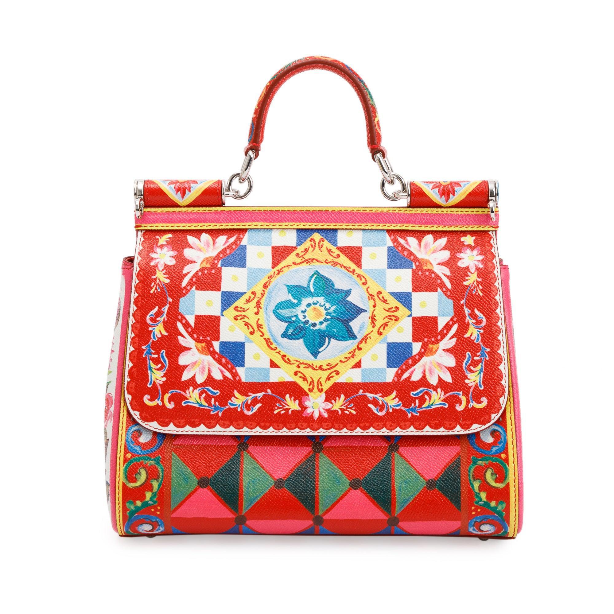 Dolce & Gabbana Multicolour Mambo Print Dauphine Leather Medium Miss Sicily Bag w/ Strap & Authenticity Card