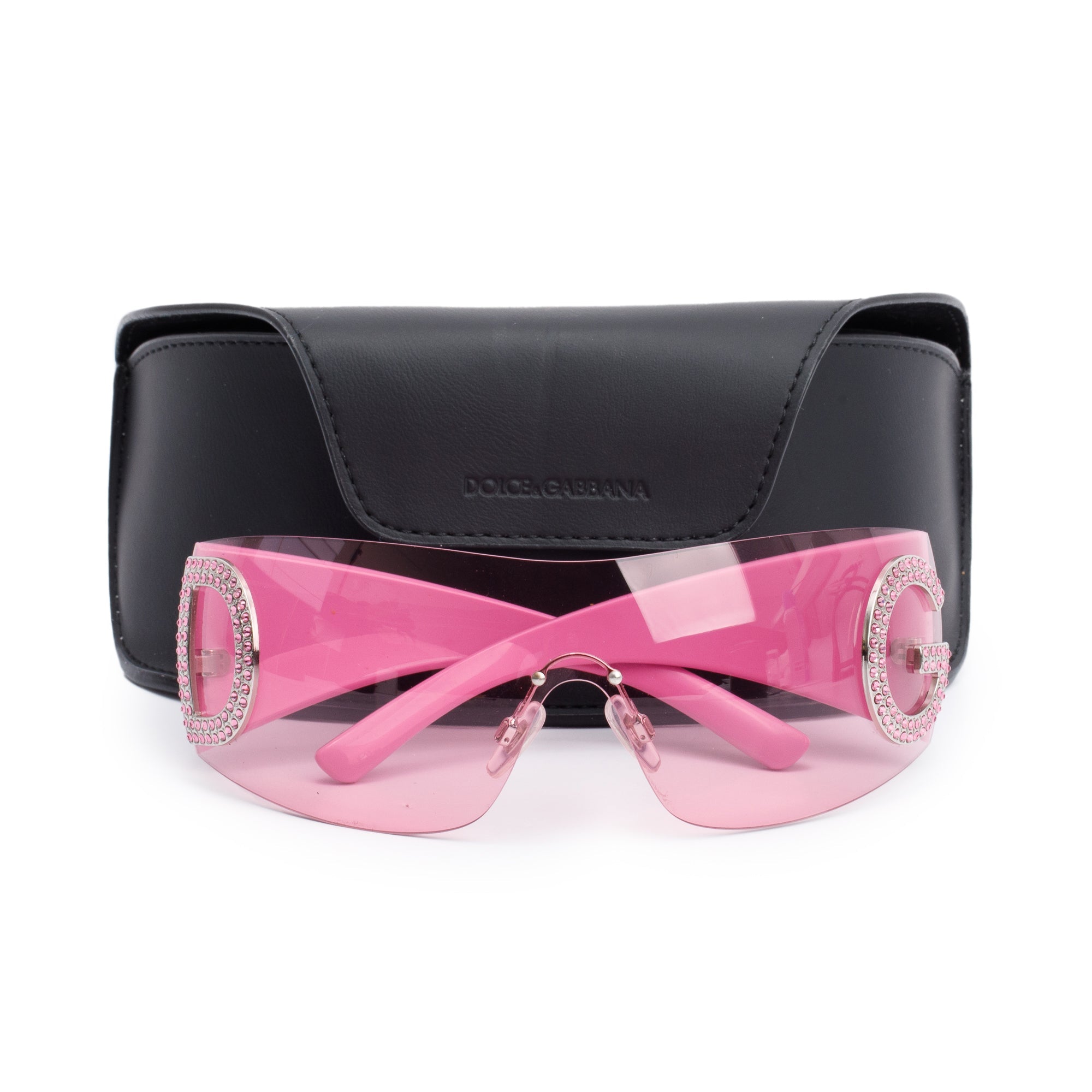 Dolce & Gabbana Pink Acetate Rhinestone DG Re-Edition Shield Sunglasses w/ Case
