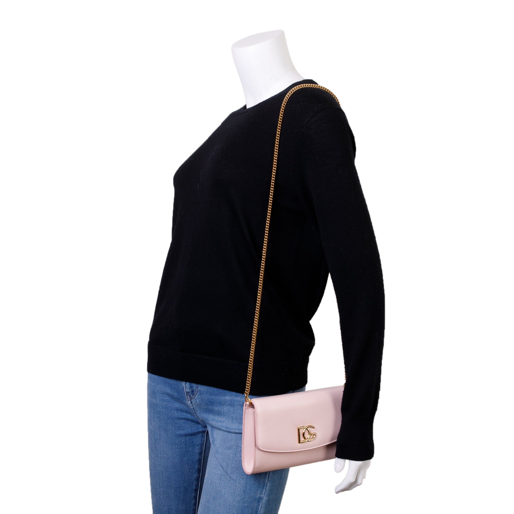 Dolce & Gabbana Pink Calfskin Leather DG Logo Flap Chain Clutch Bag w/ Authenticity Card