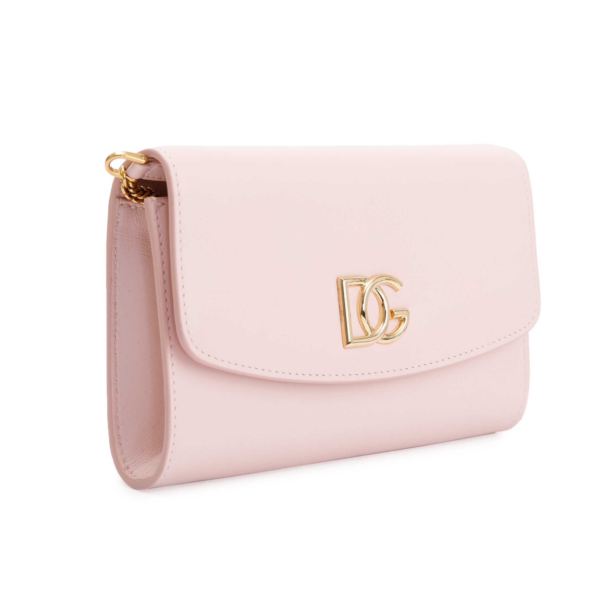 Dolce & Gabbana Pink Calfskin Leather DG Logo Flap Chain Clutch Bag w/ Authenticity Card