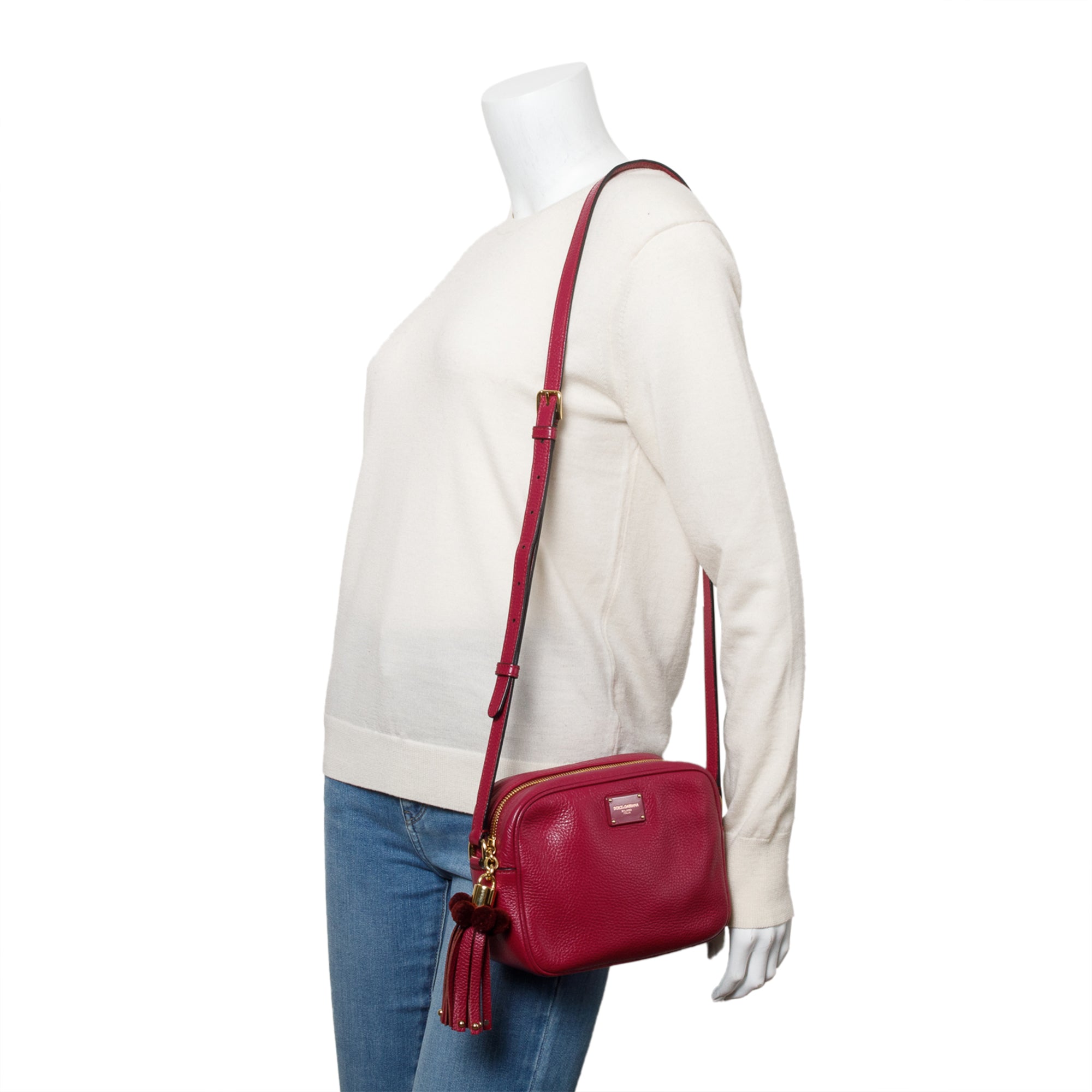 Dolce & Gabbana Purple Calfskin Leather Pom Pom Glam Camera Crossbody Bag