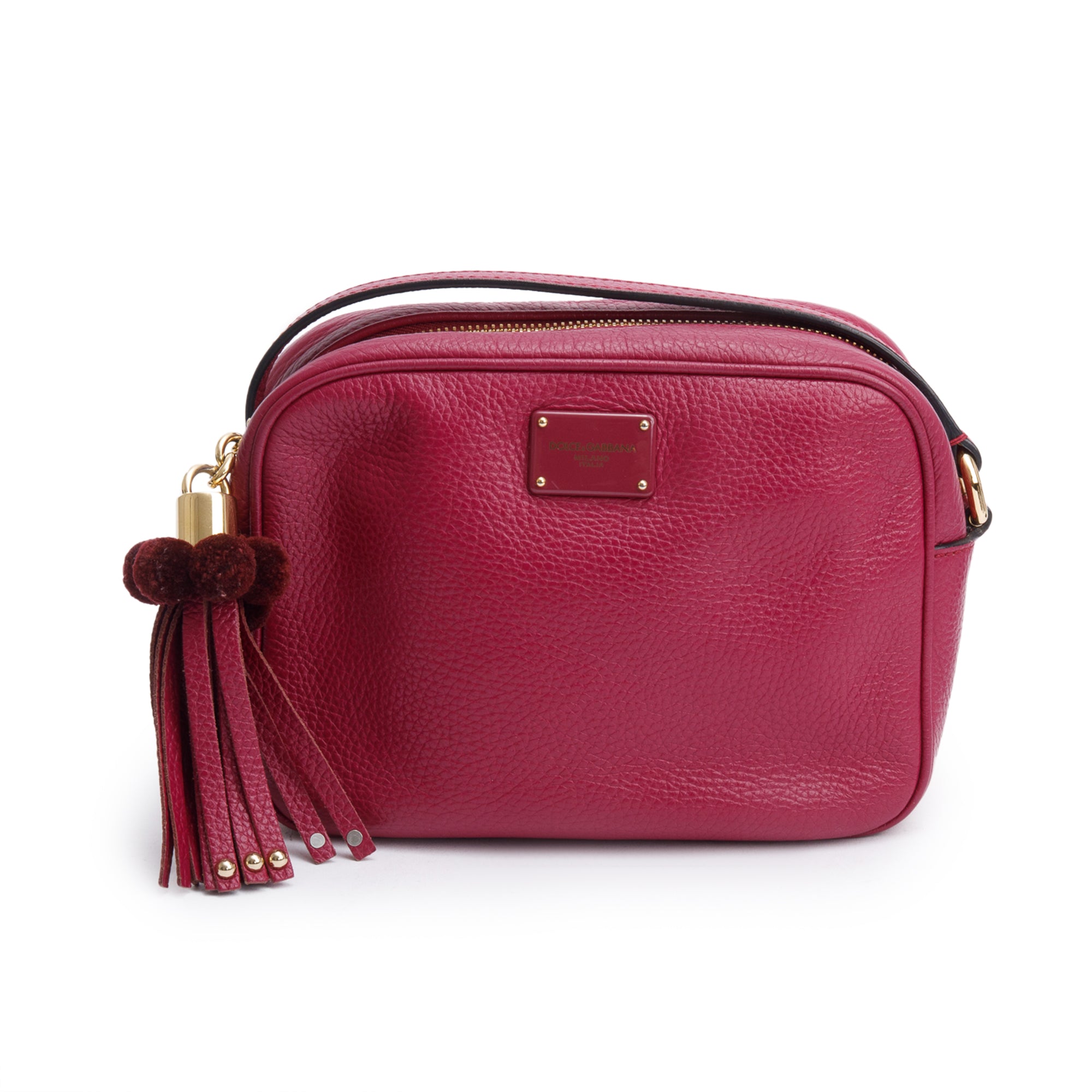 Dolce & Gabbana Purple Calfskin Leather Pom Pom Glam Camera Crossbody Bag