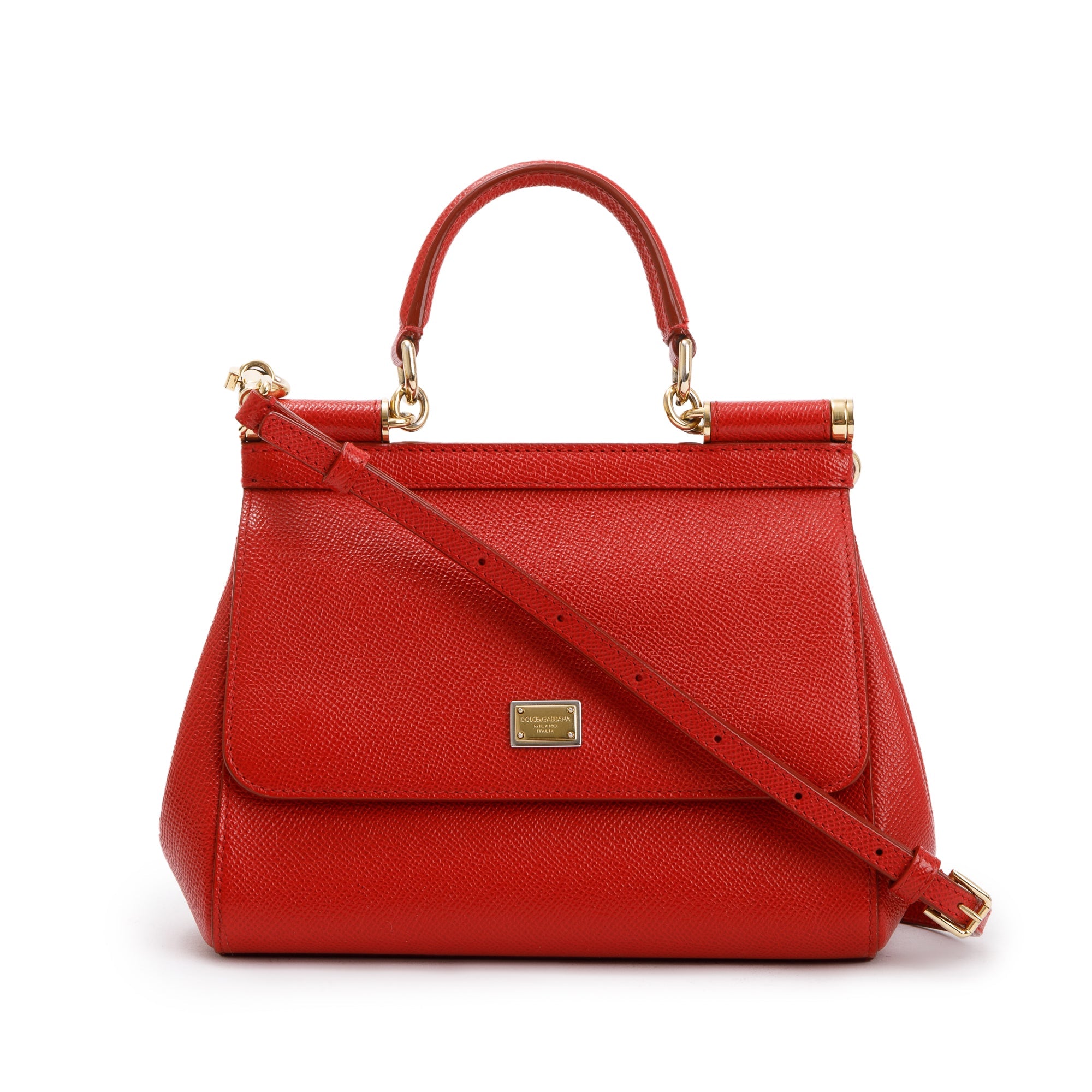 Dolce & Gabbana Red Dauphine Leather Small Miss Sicily Bag w/ Strap