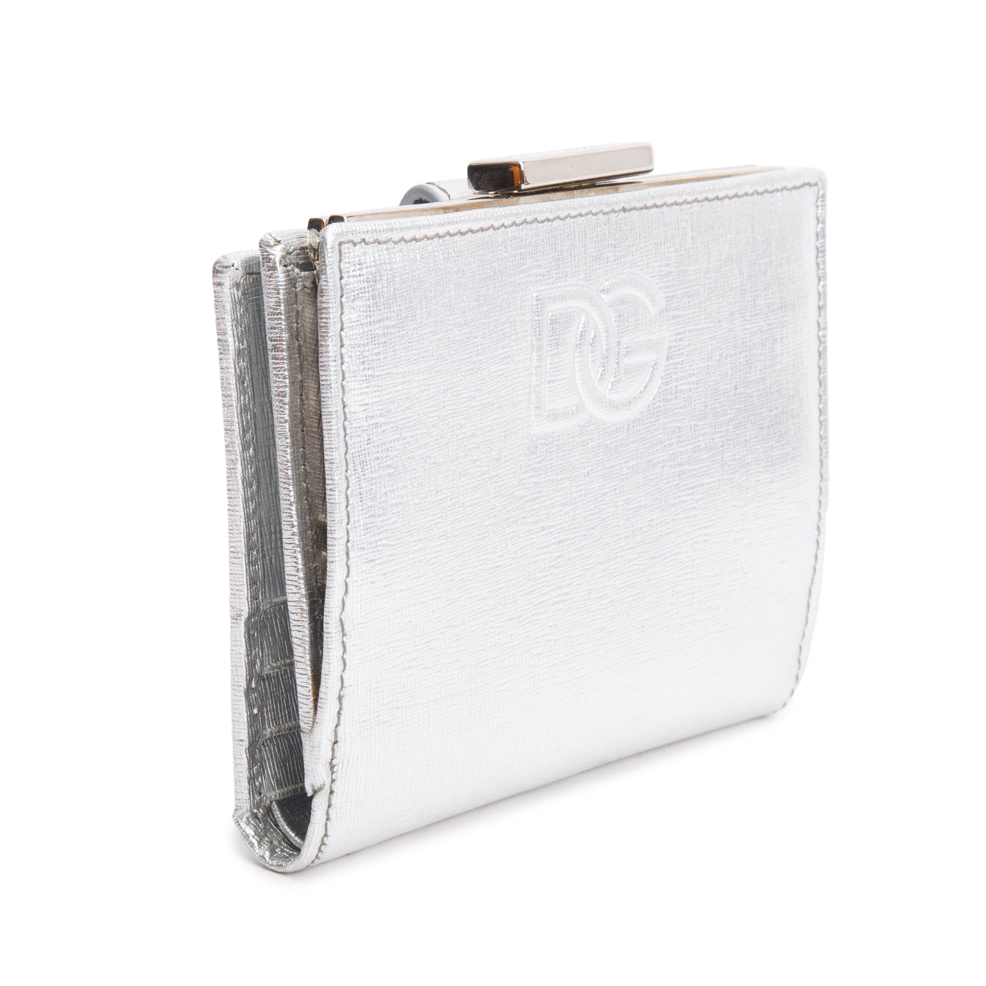 Dolce & Gabbana Silver Metallic Leather DG Compact Wallet