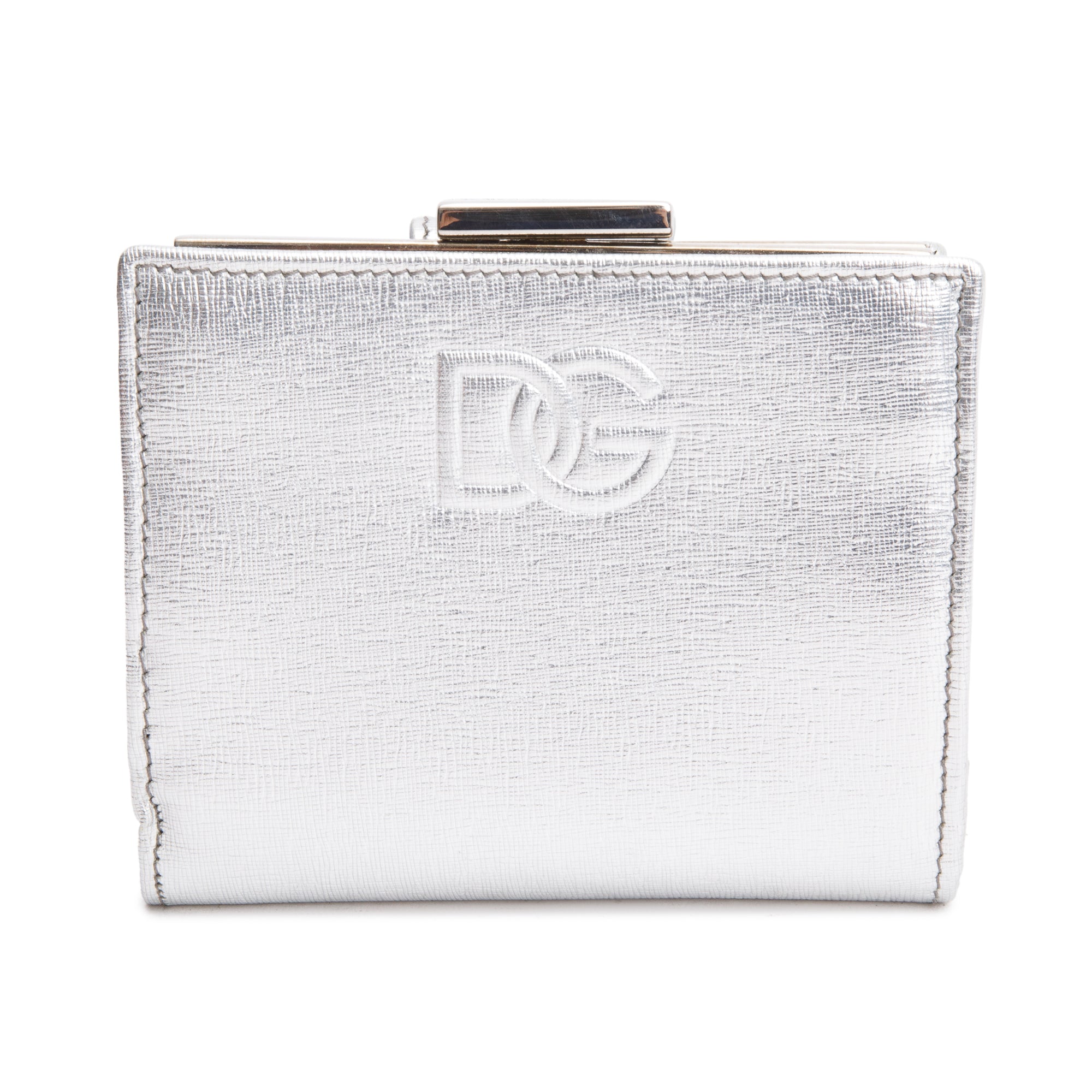 Dolce & Gabbana Silver Metallic Leather DG Compact Wallet