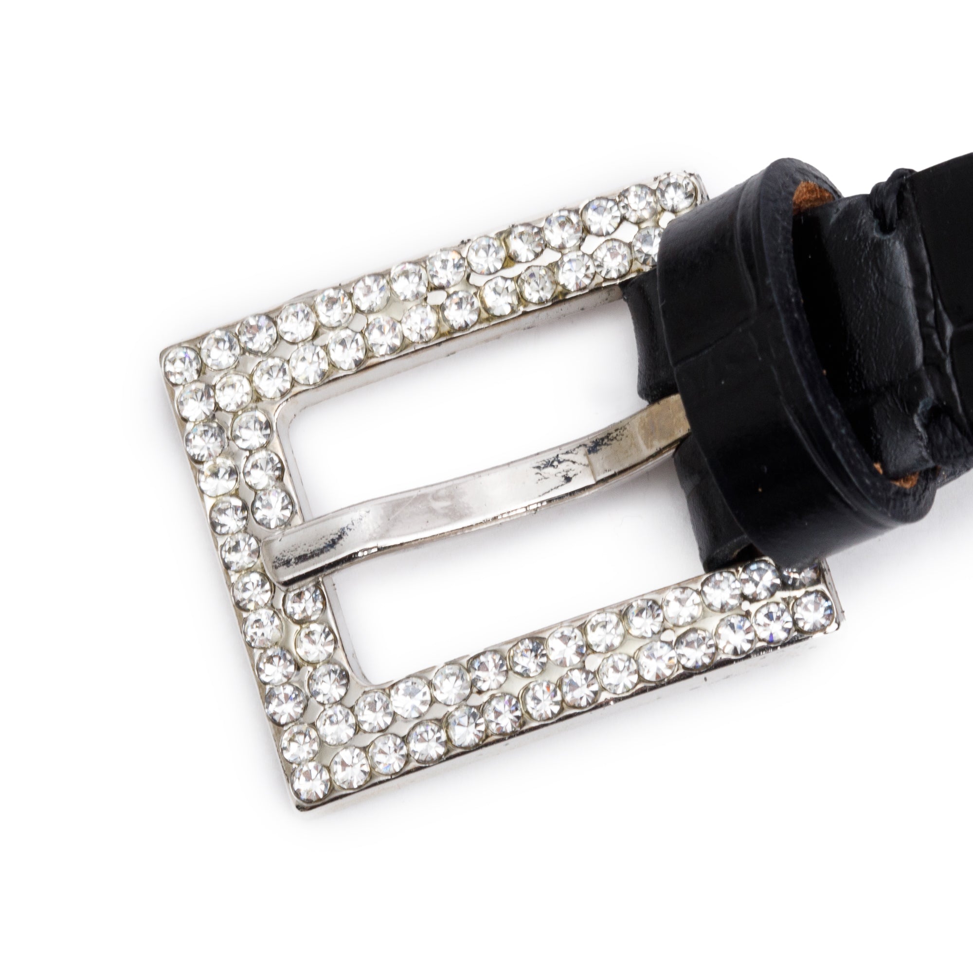 Dolce & Gabbana Silver Plated Crystal 'DG' Black Leather Collar Necklace