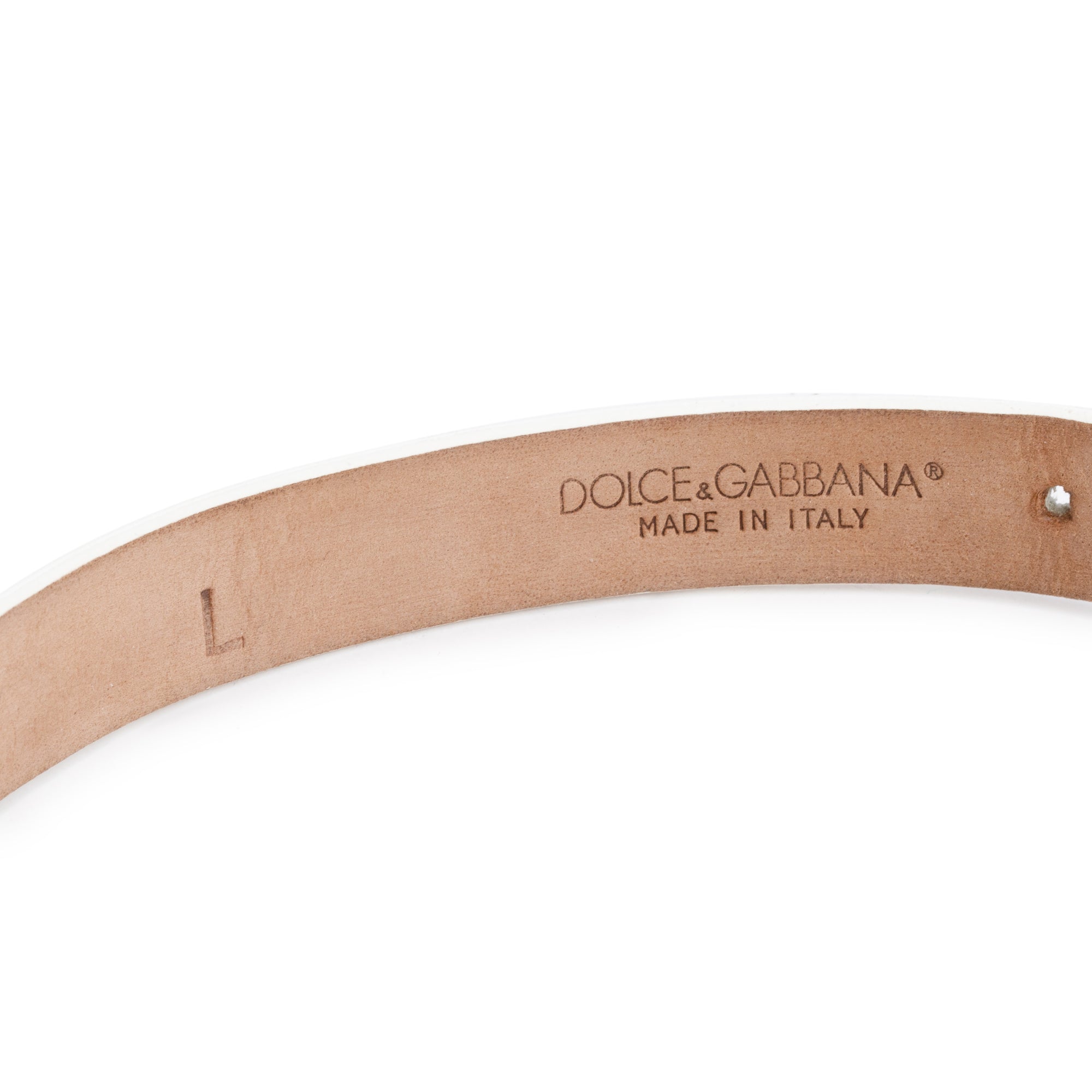 Dolce & Gabbana Silver Plated Crystal 'DG' White Leather Collar Necklace