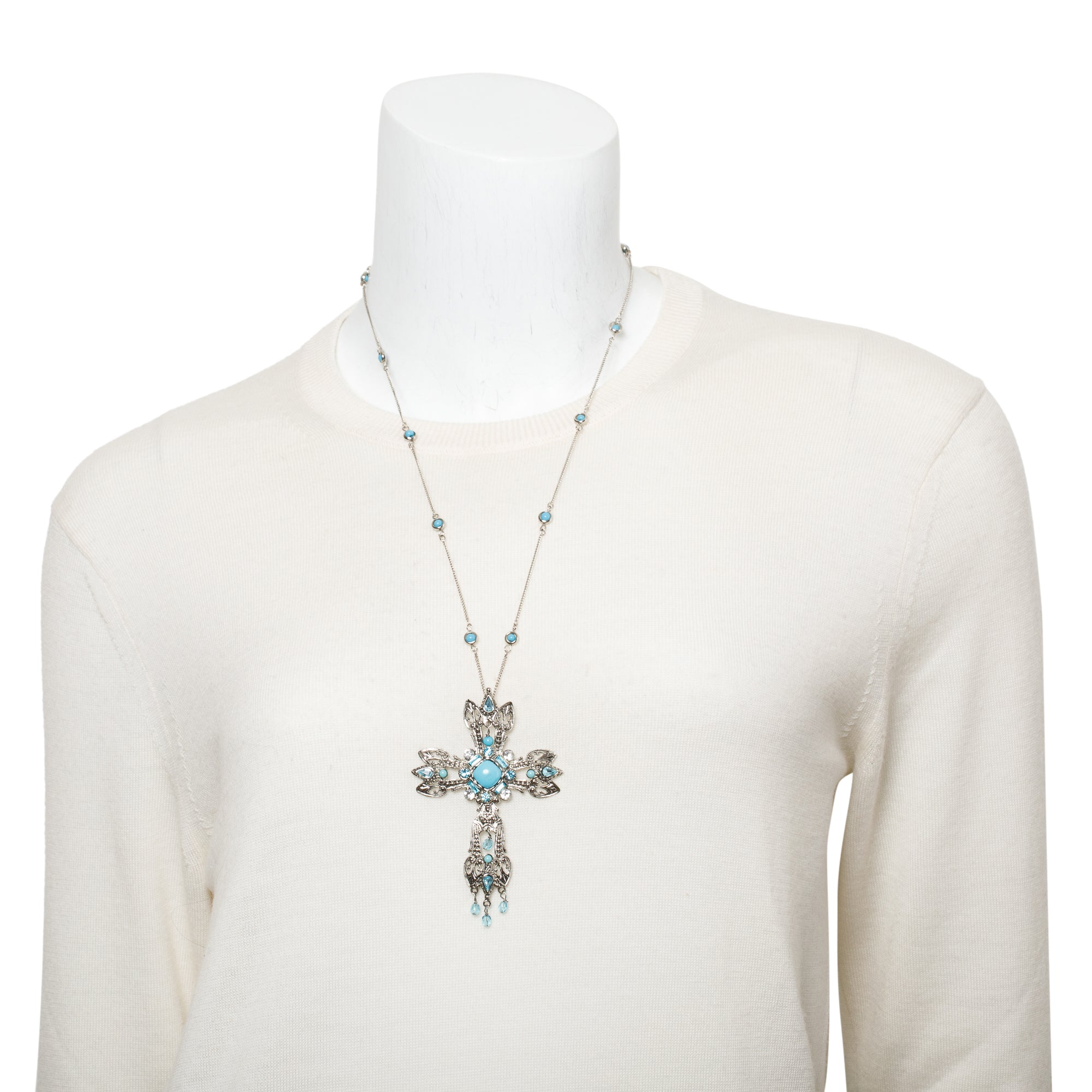 Dolce & Gabbana Silver Plated Resin & Crystal Embellished Cross Pendant Necklace