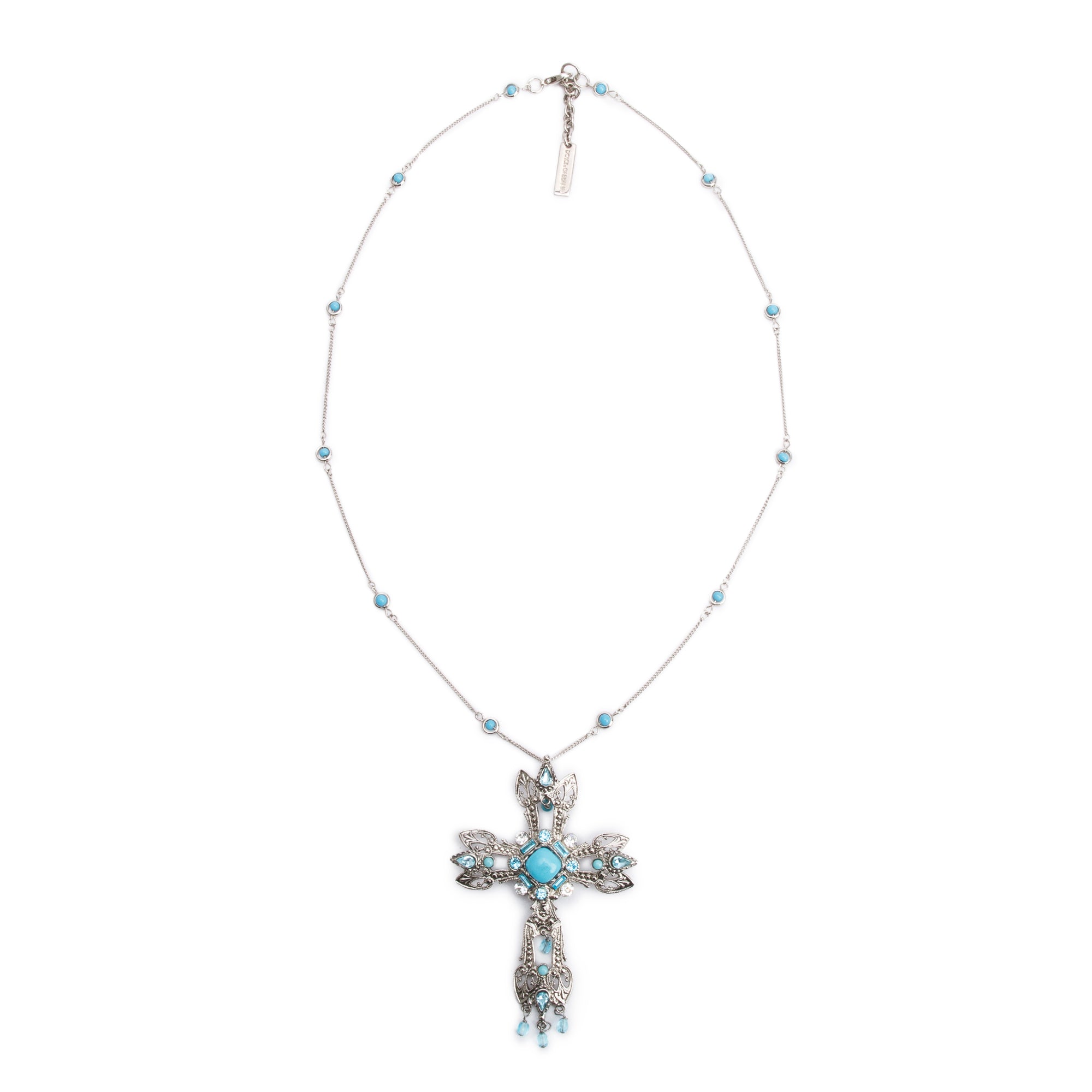 Dolce & Gabbana Silver Plated Resin & Crystal Embellished Cross Pendant Necklace
