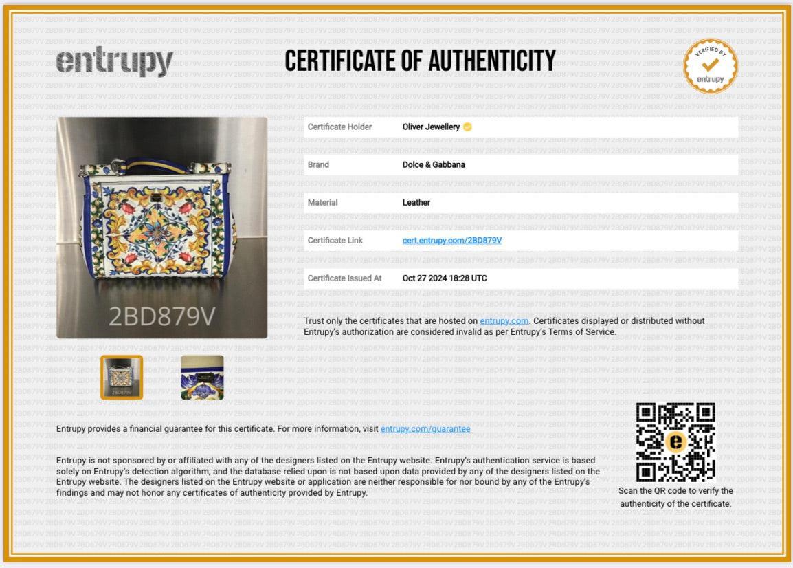 Dolce & Gabbana White Majolica Print Leather Medium Miss Sicily Bag w/ Strap