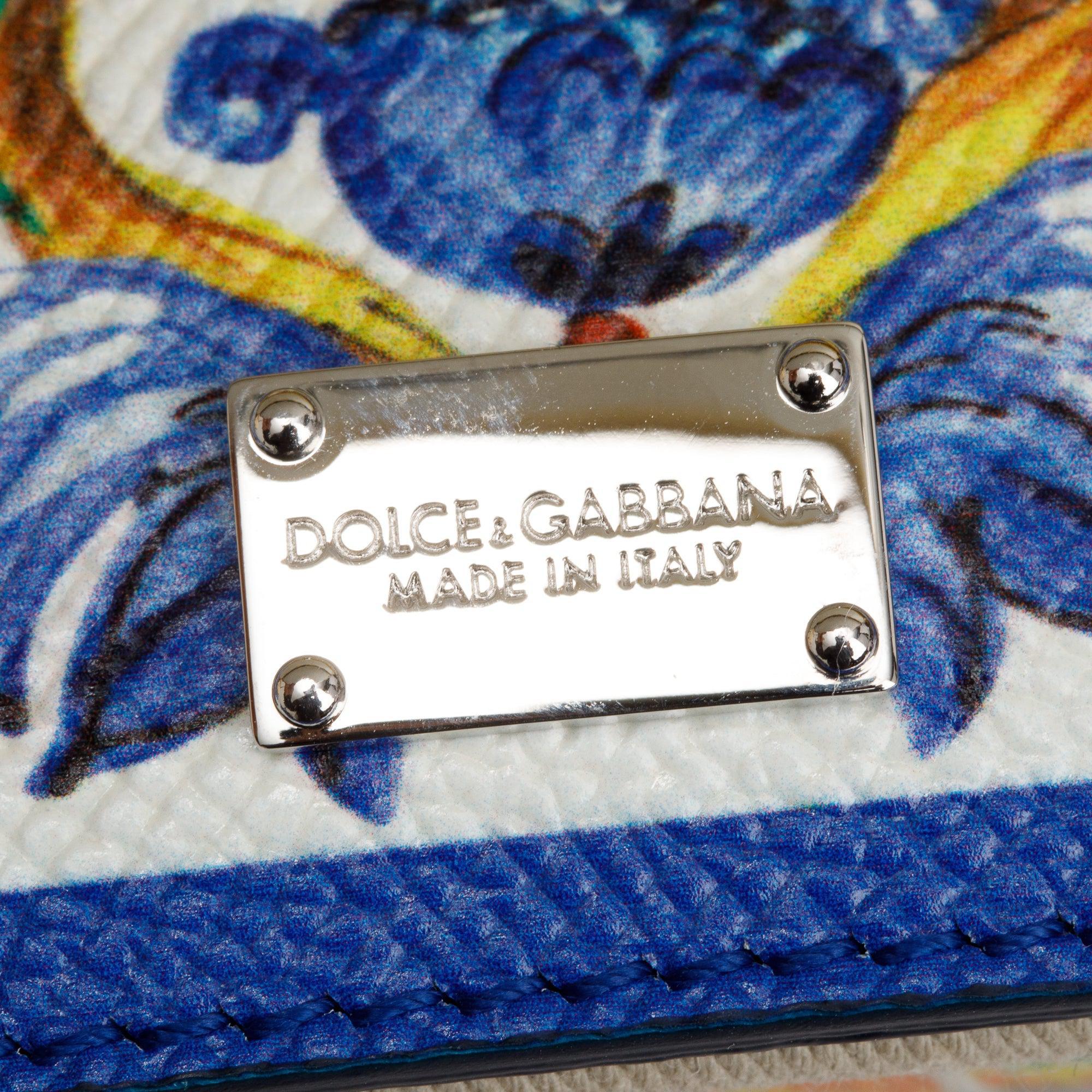 Dolce & Gabbana White Majolica Print Leather Medium Miss Sicily Bag w/ Strap