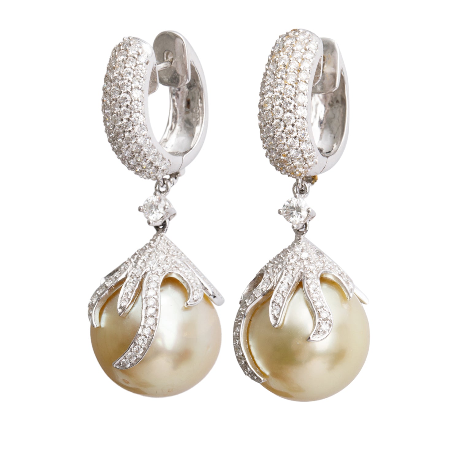 18k White Gold Diamond & South Sea Pearl Drop Earrings