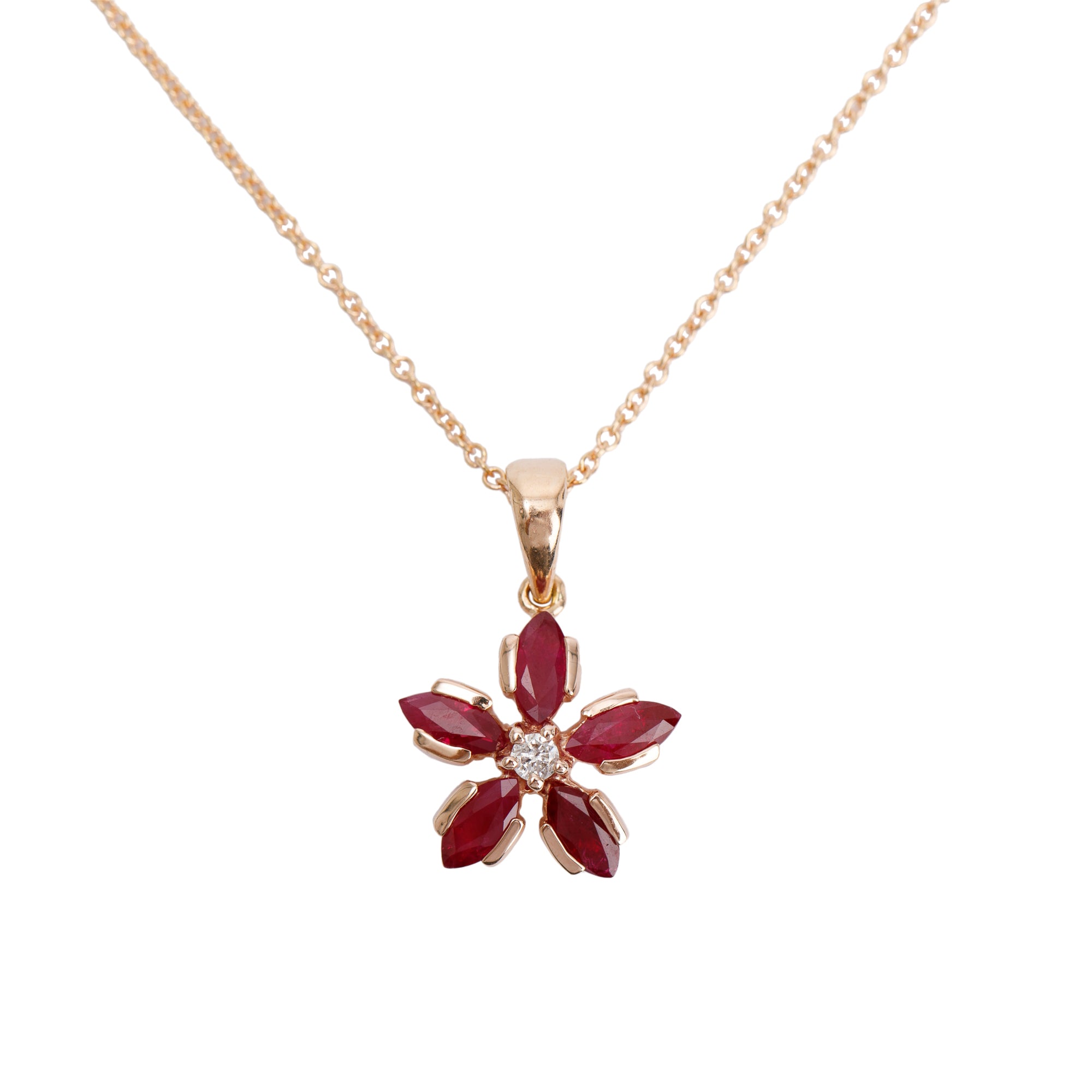Effy 14k Rose Gold Ruby & Diamond Floral Pendant Necklace