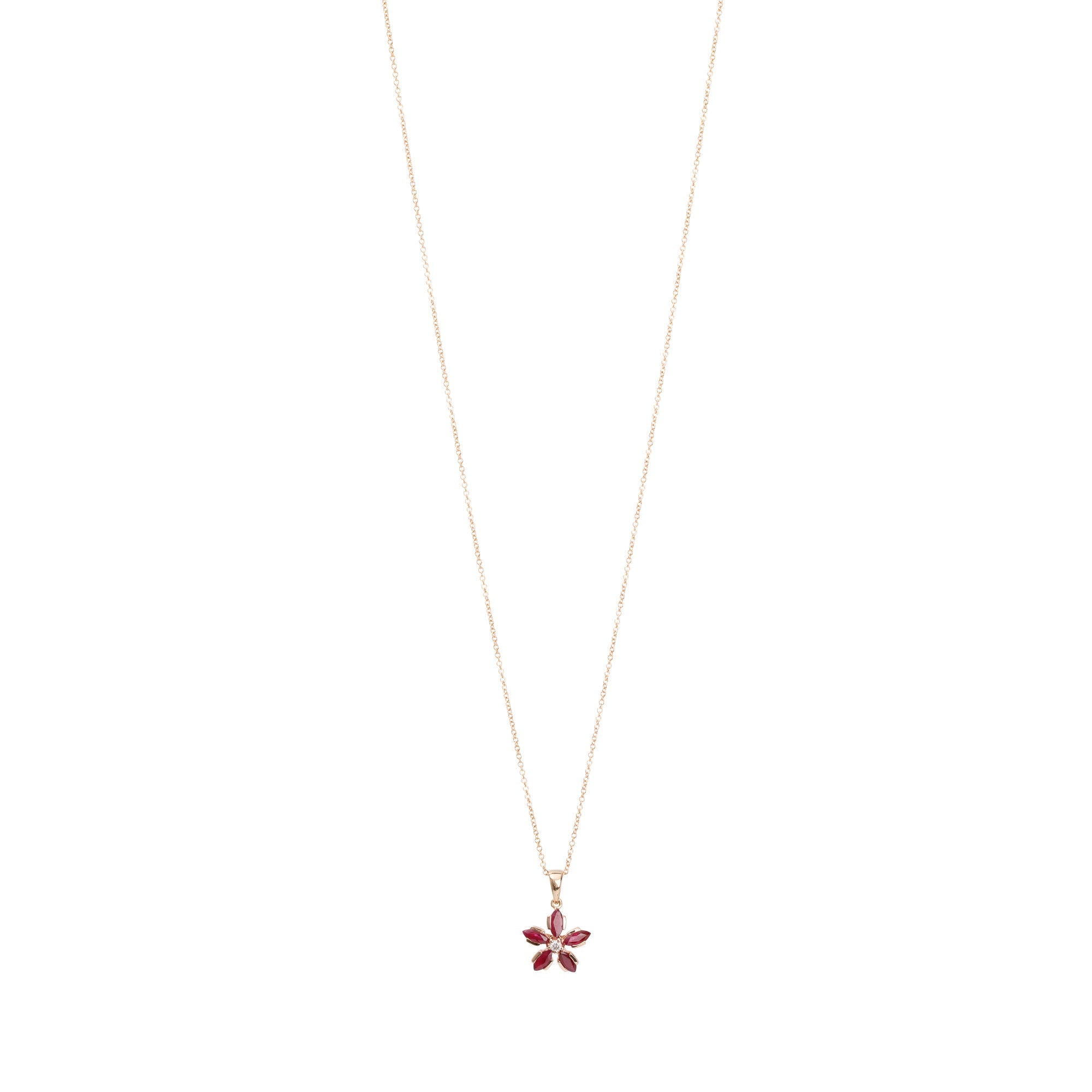 Effy 14k Rose Gold Ruby & Diamond Floral Pendant Necklace