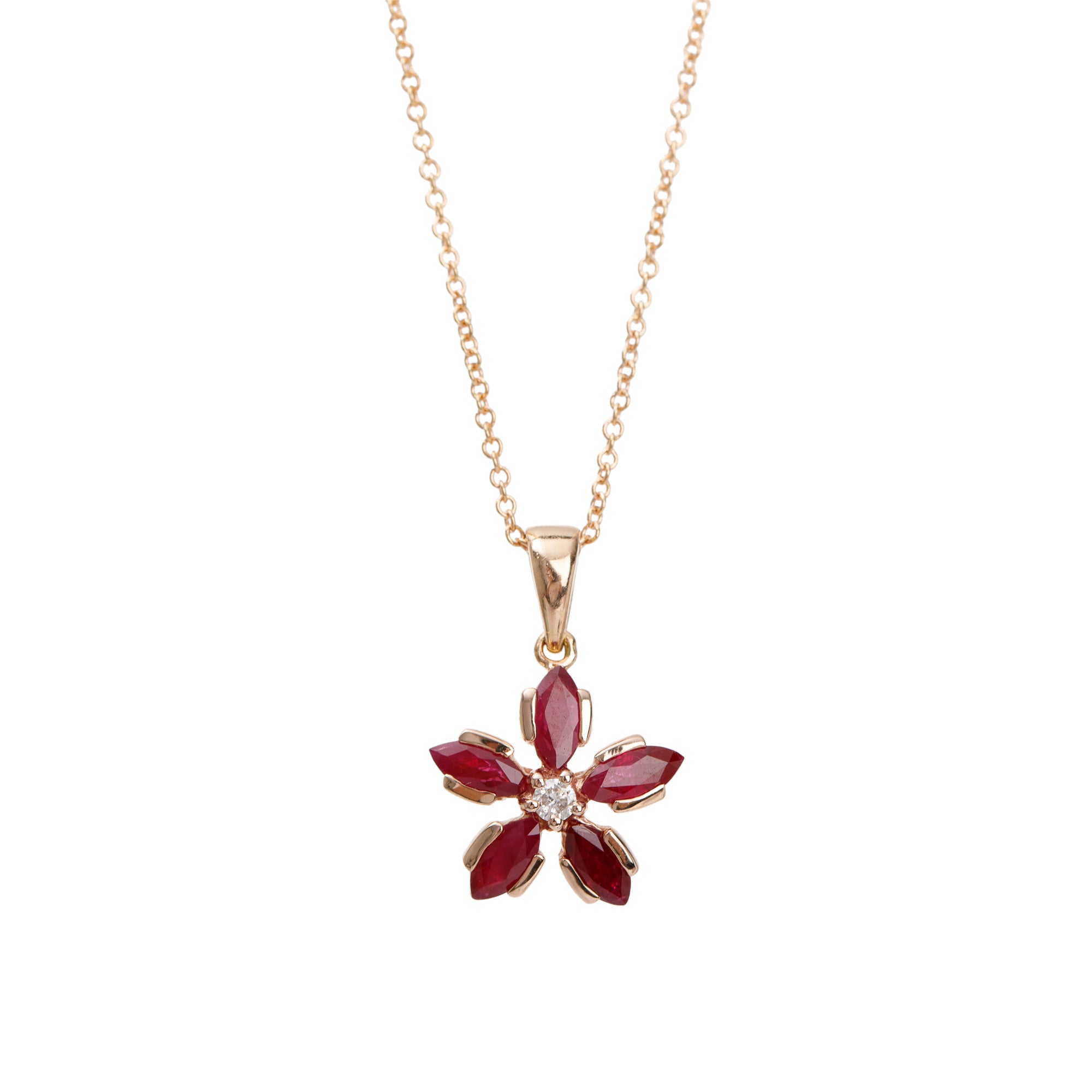 Effy 14k Rose Gold Ruby & Diamond Floral Pendant Necklace