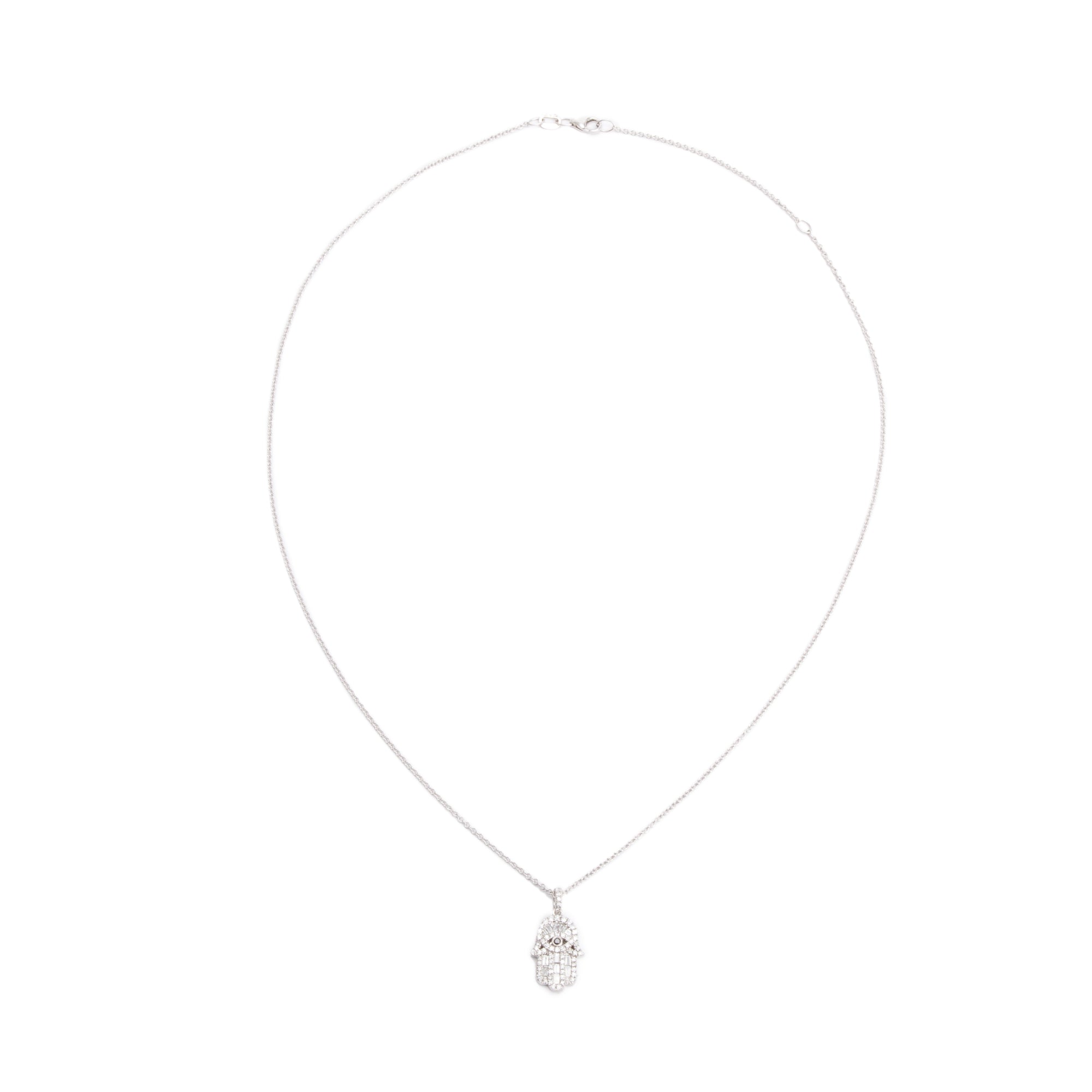 Effy 14k White Gold Black & White Diamond Hamsa Pendant Necklace