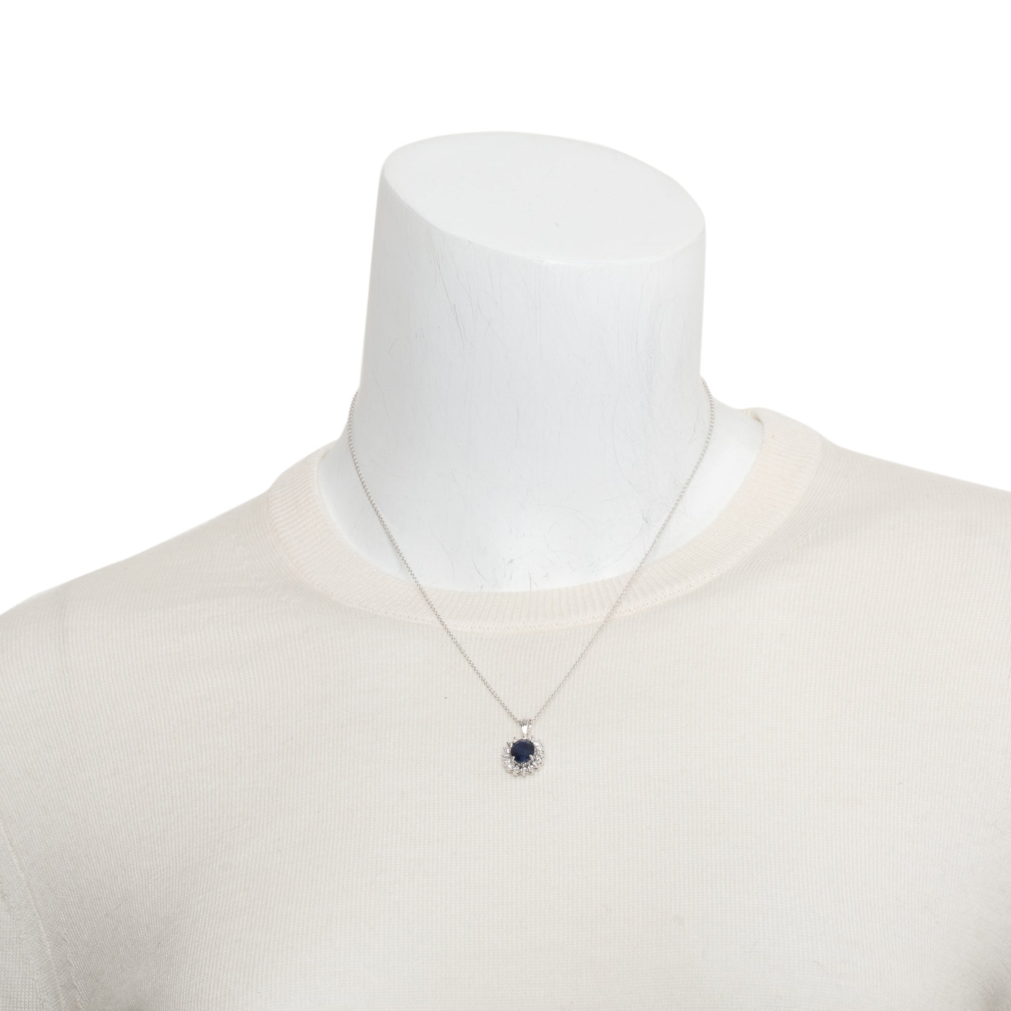 Effy 14k White Gold Blue Sapphire & Diamond Royal Pendant Necklace w/ Box