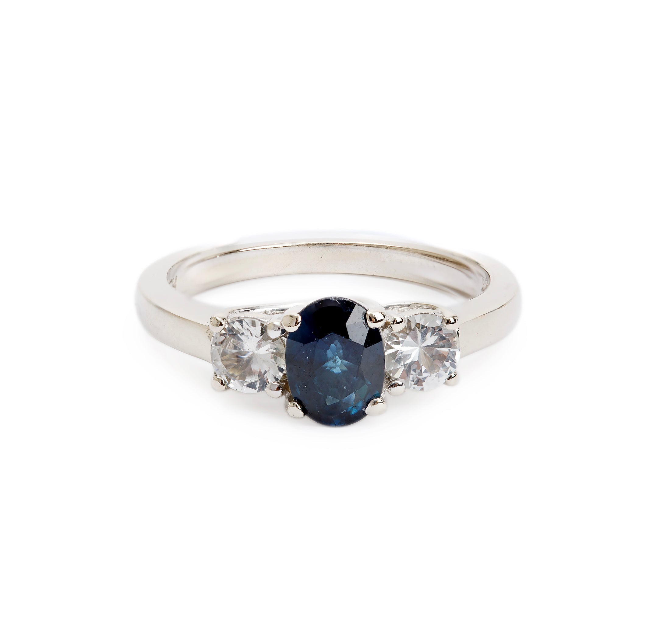 Effy 14k White Gold Blue & White Three Stone Sapphire Ring, Size 7.25