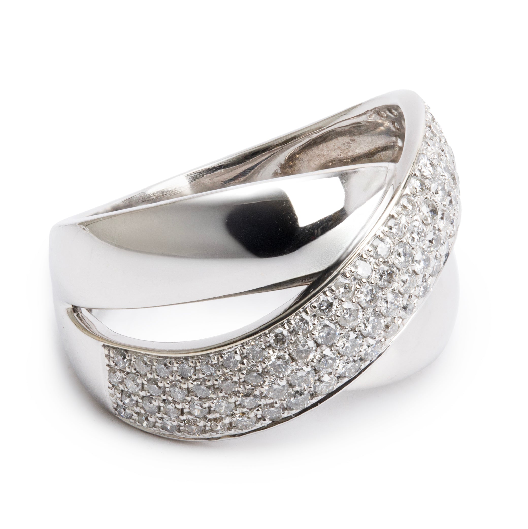 Effy 14k White Gold Diamond Crossover Band Ring, Size 6.5