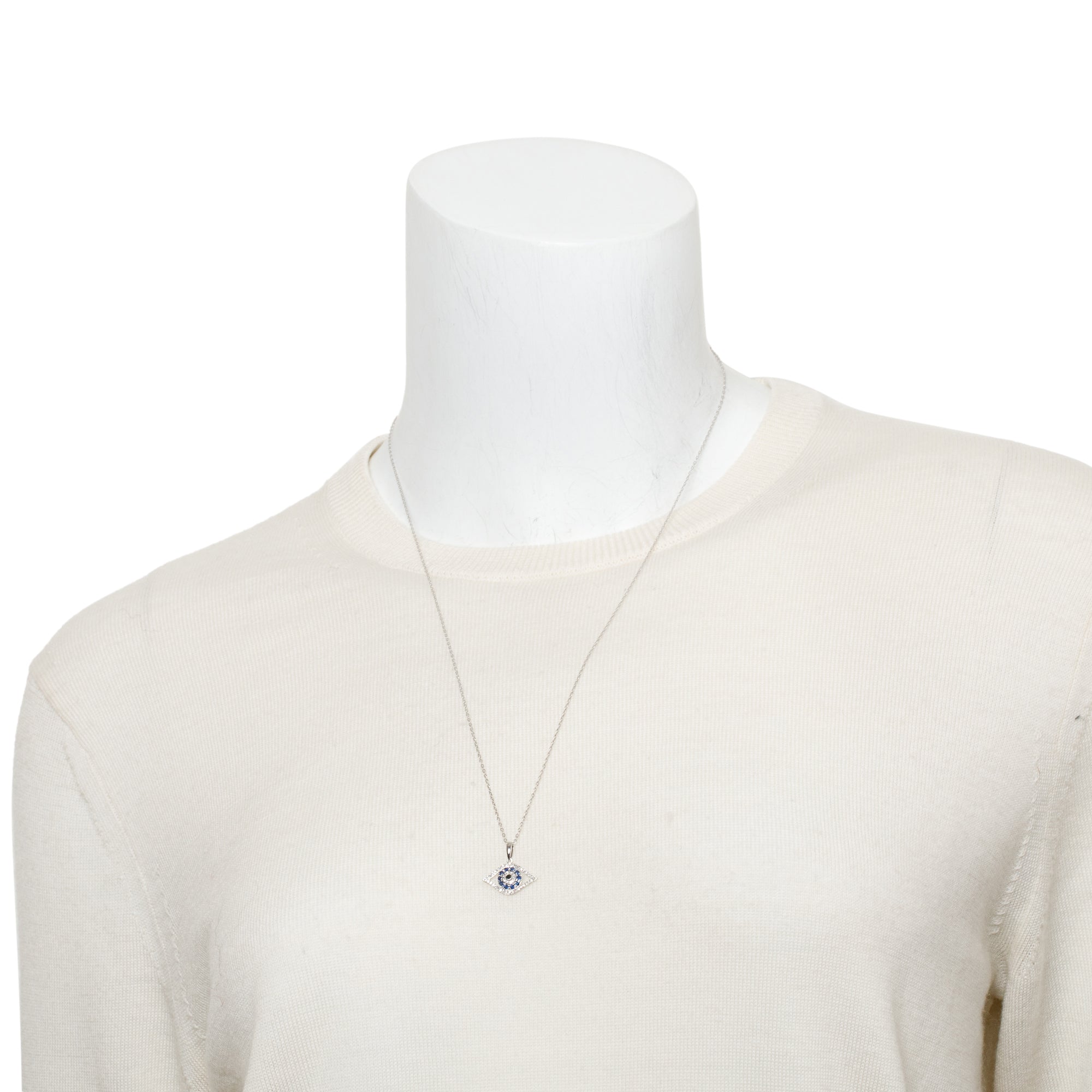 Effy 14k White Gold Sapphire & Diamond Evil Eye Pendant Necklace w/ Box