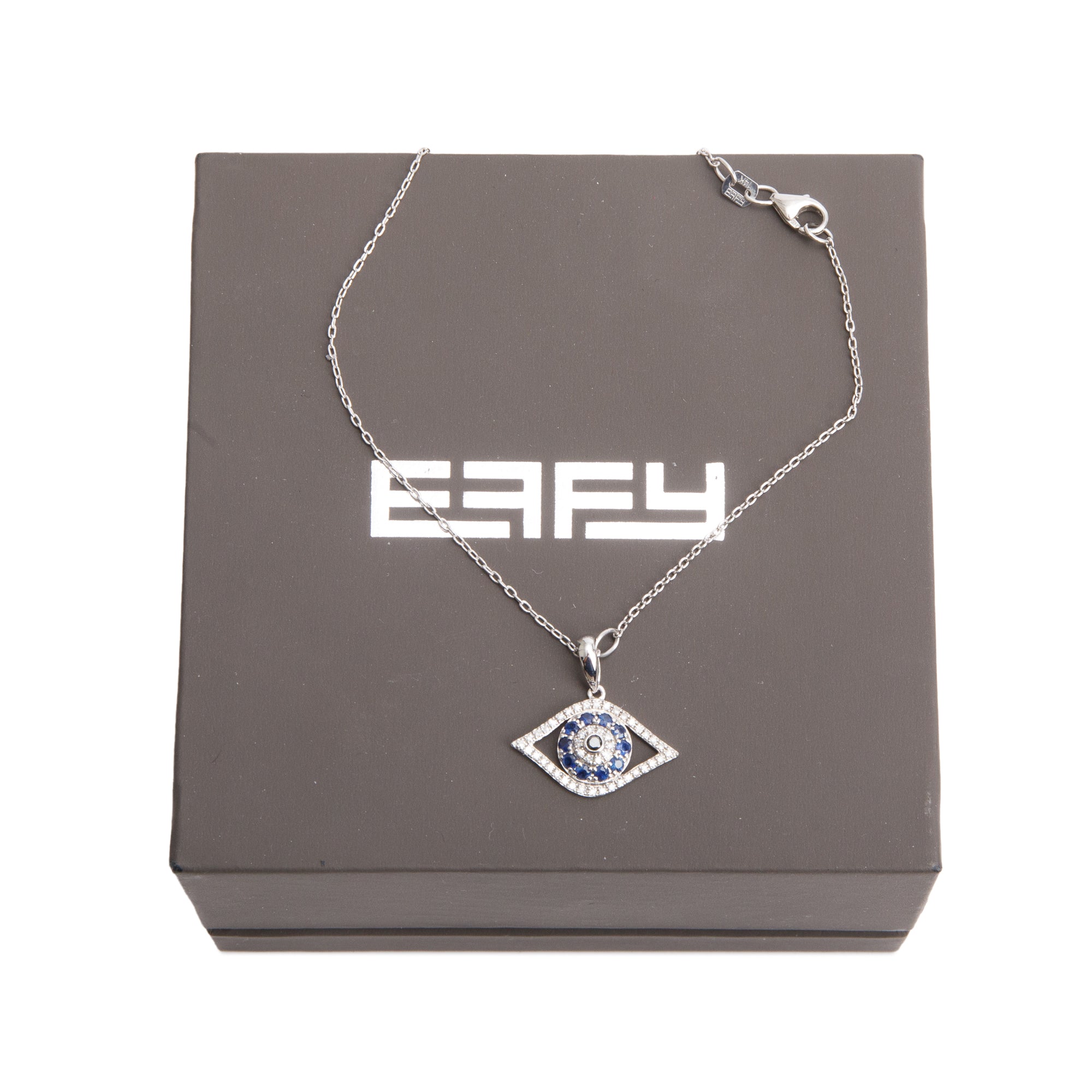 Effy 14k White Gold Sapphire & Diamond Evil Eye Pendant Necklace w/ Box
