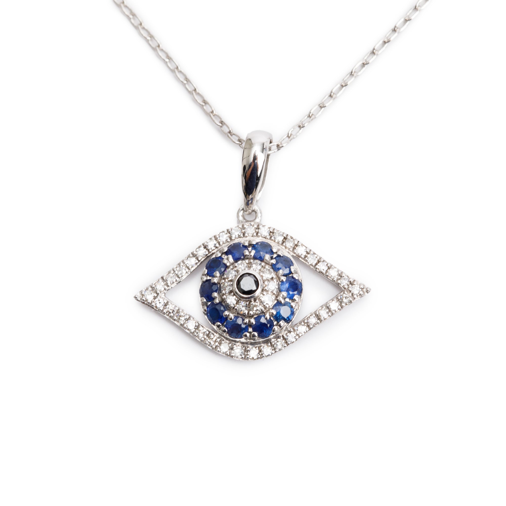 Effy 14k White Gold Sapphire & Diamond Evil Eye Pendant Necklace w/ Box
