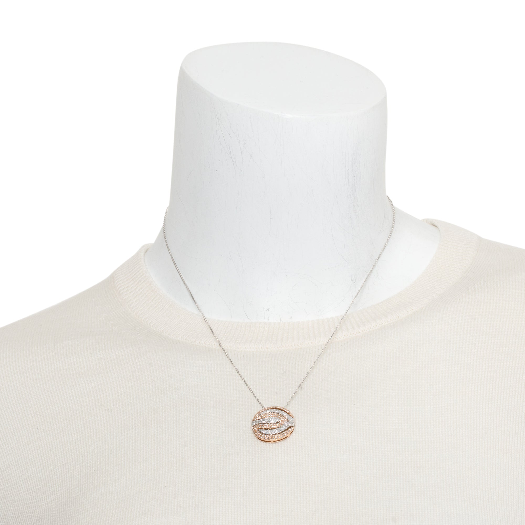 Effy 14k White & Rose Gold Pave Diamond Round Pendant Necklace