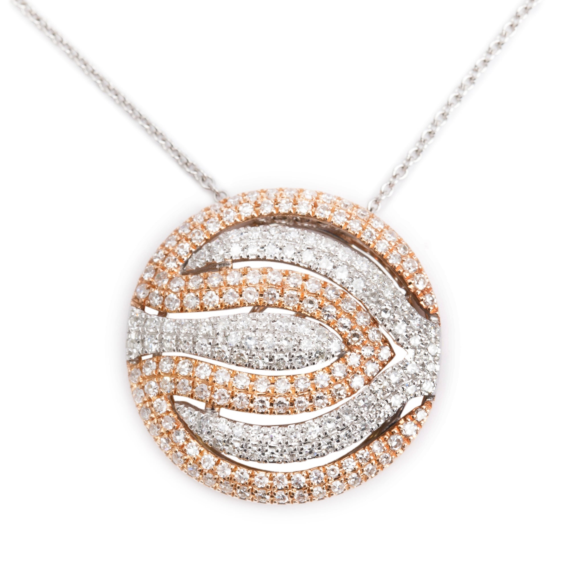 Effy 14k White & Rose Gold Pave Diamond Round Pendant Necklace