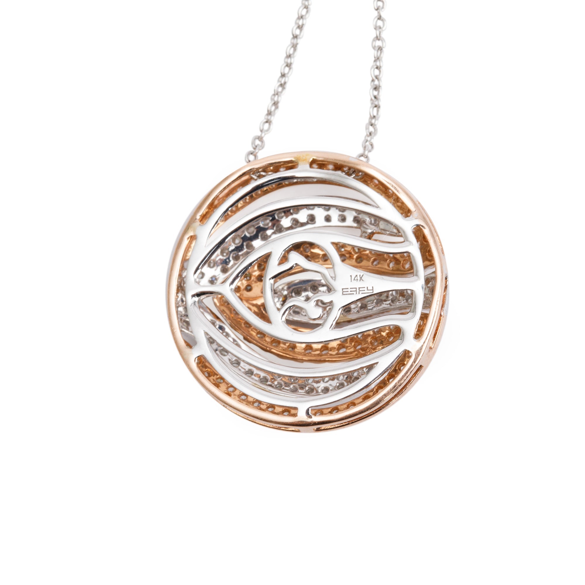 Effy 14k White & Rose Gold Pave Diamond Round Pendant Necklace