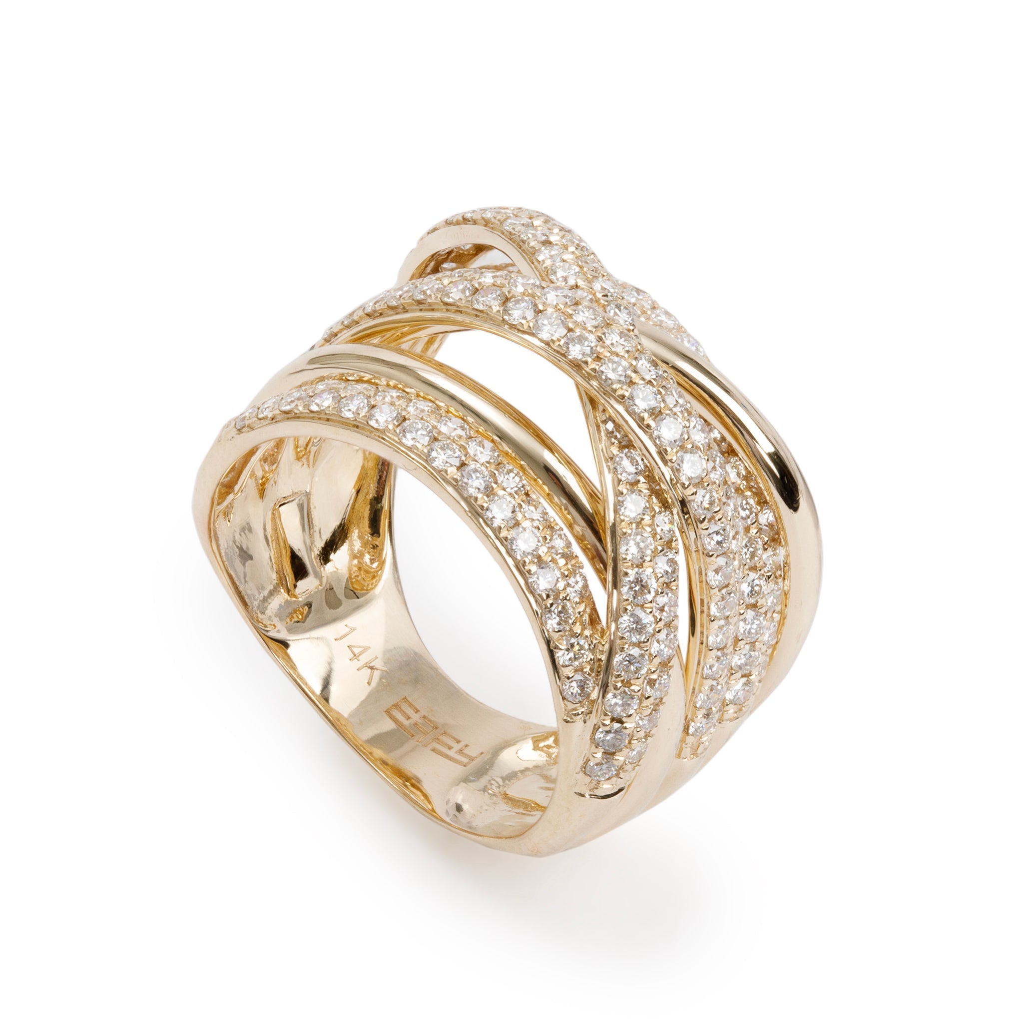 Effy 14k Yellow Gold Diamond Crossover Ring, Size 7