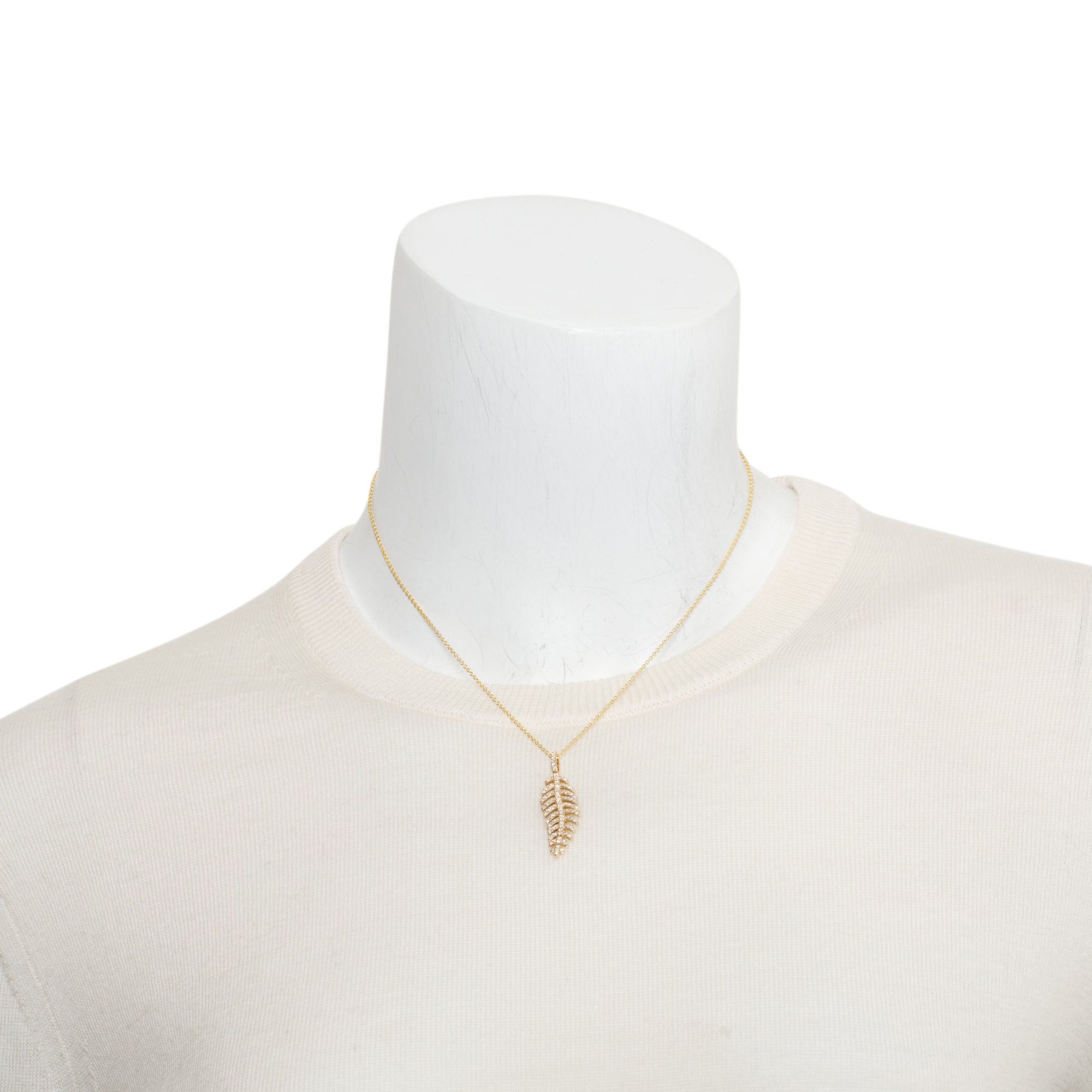 Effy 14k Yellow Gold Diamond Fern Pendant Necklace