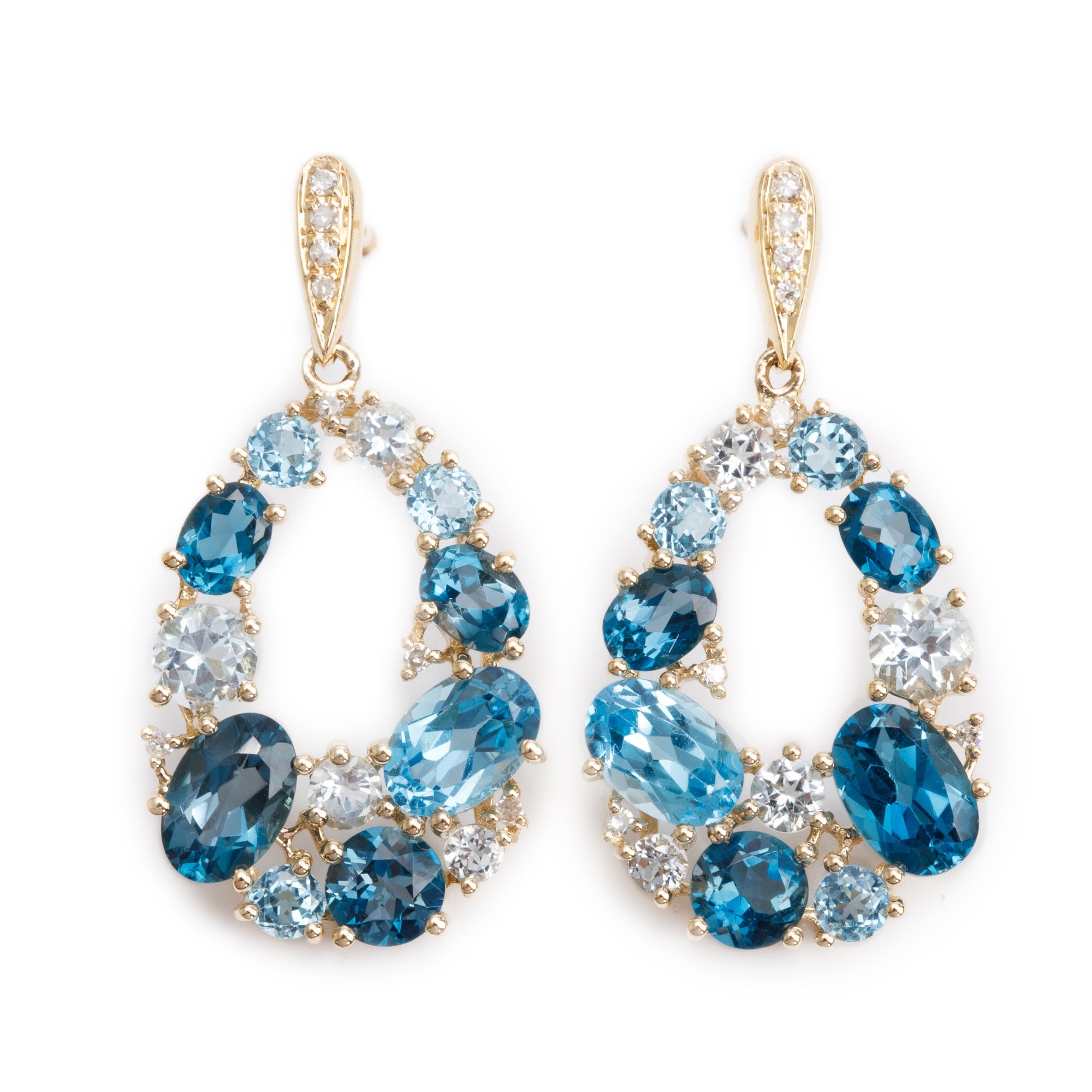 Effy 14k Yellow Gold Multicolor Topaz & Diamond Drop Earrings w/ Box