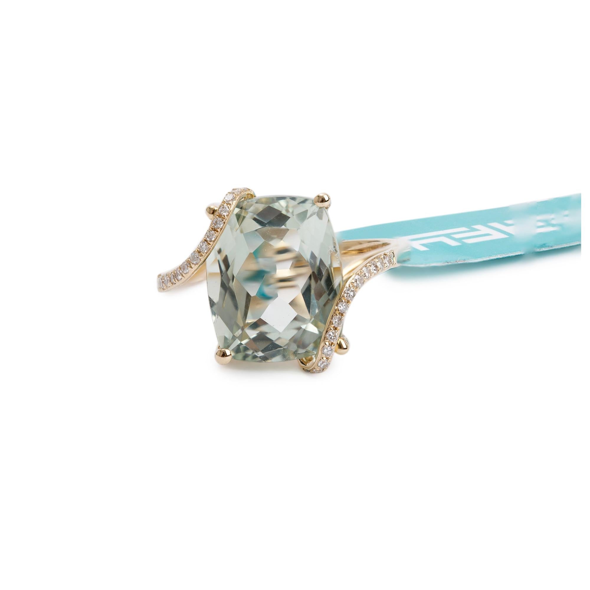 Effy 14k Yellow Gold Prasiolite & Diamond Cocktail Ring, Size 7