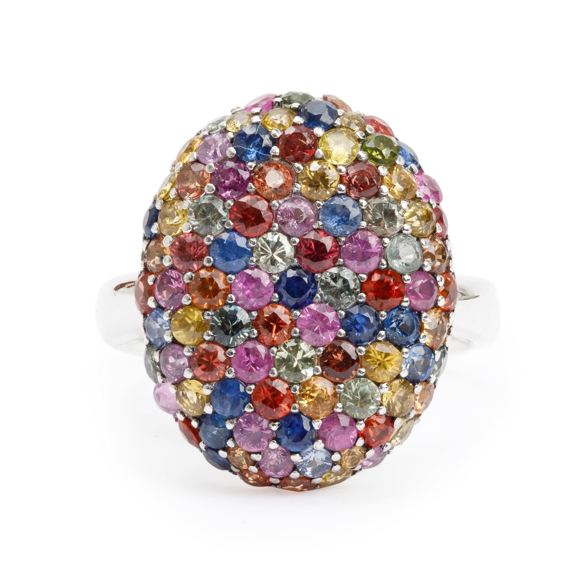 Effy Mosaic Sterling Silver Multi-Sapphire Cocktail Ring, Size 7