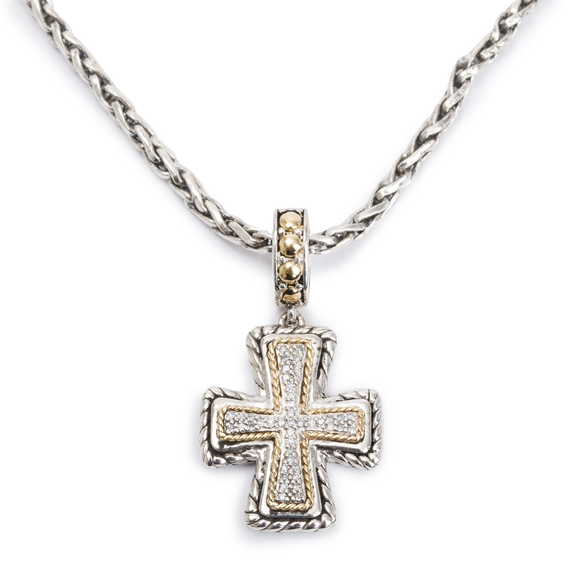 Effy Sterling Silver & 18k Yellow Gold Diamond Cross Pendant Necklace