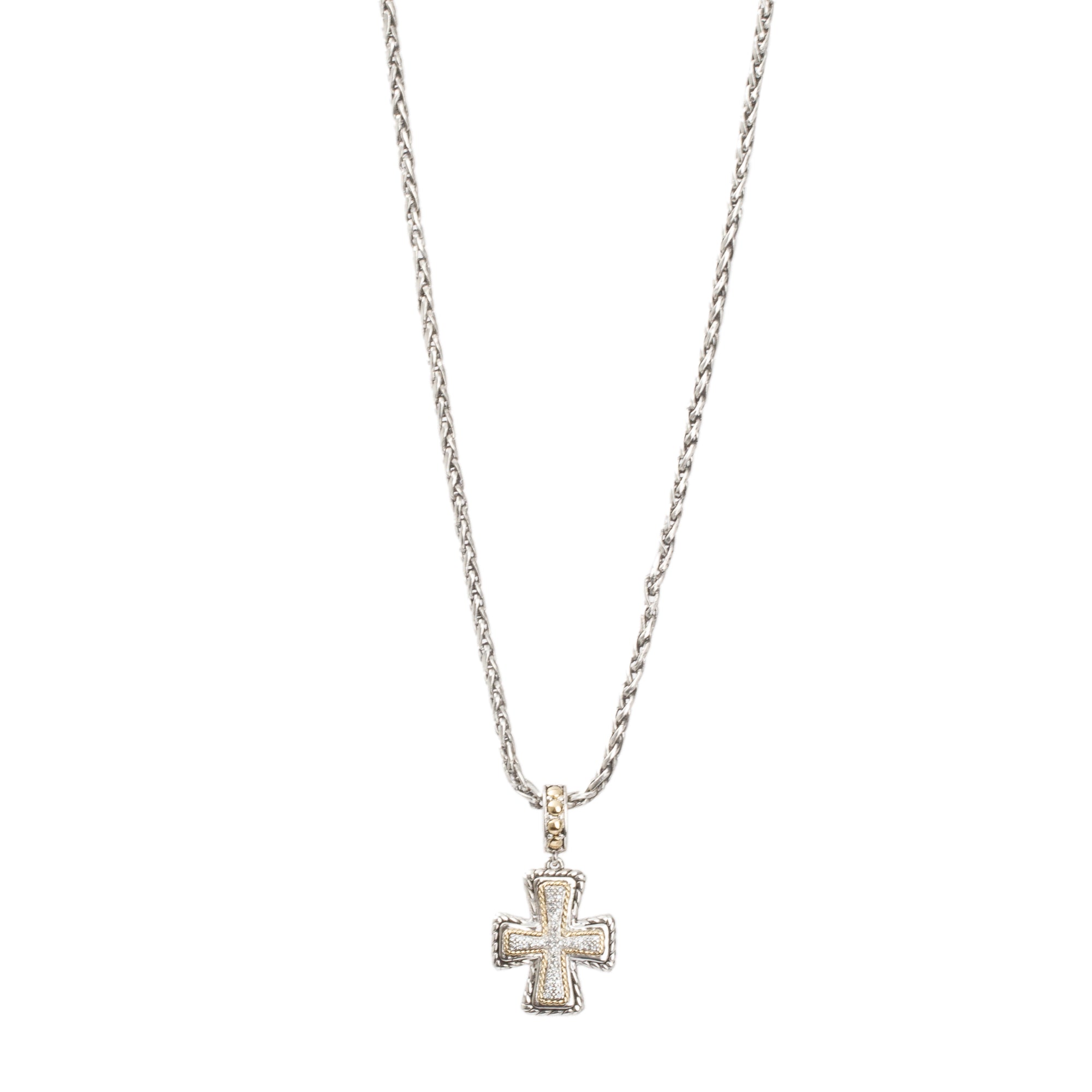Effy Sterling Silver & 18k Yellow Gold Diamond Cross Pendant Necklace