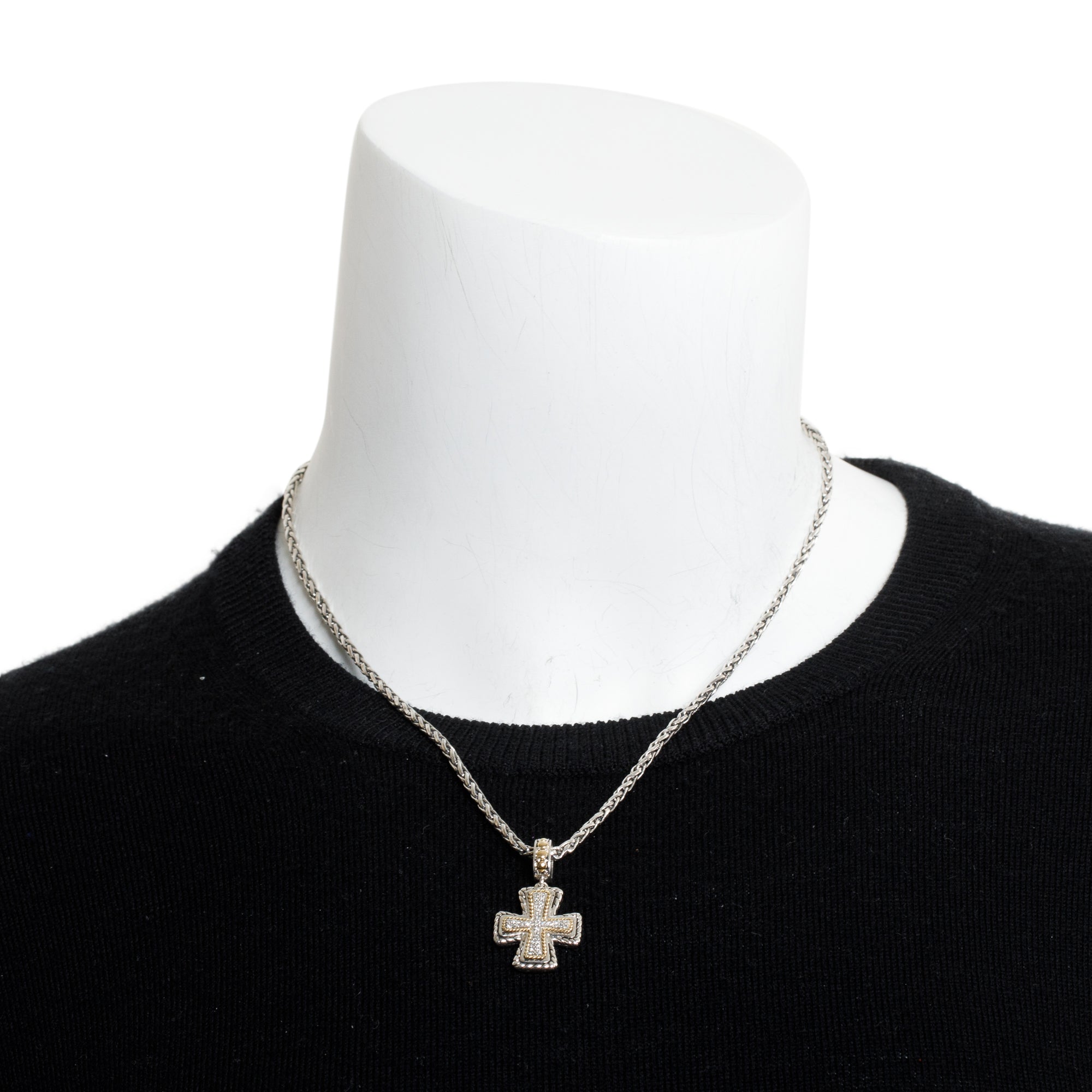 Effy Sterling Silver & 18k Yellow Gold Diamond Cross Pendant Necklace