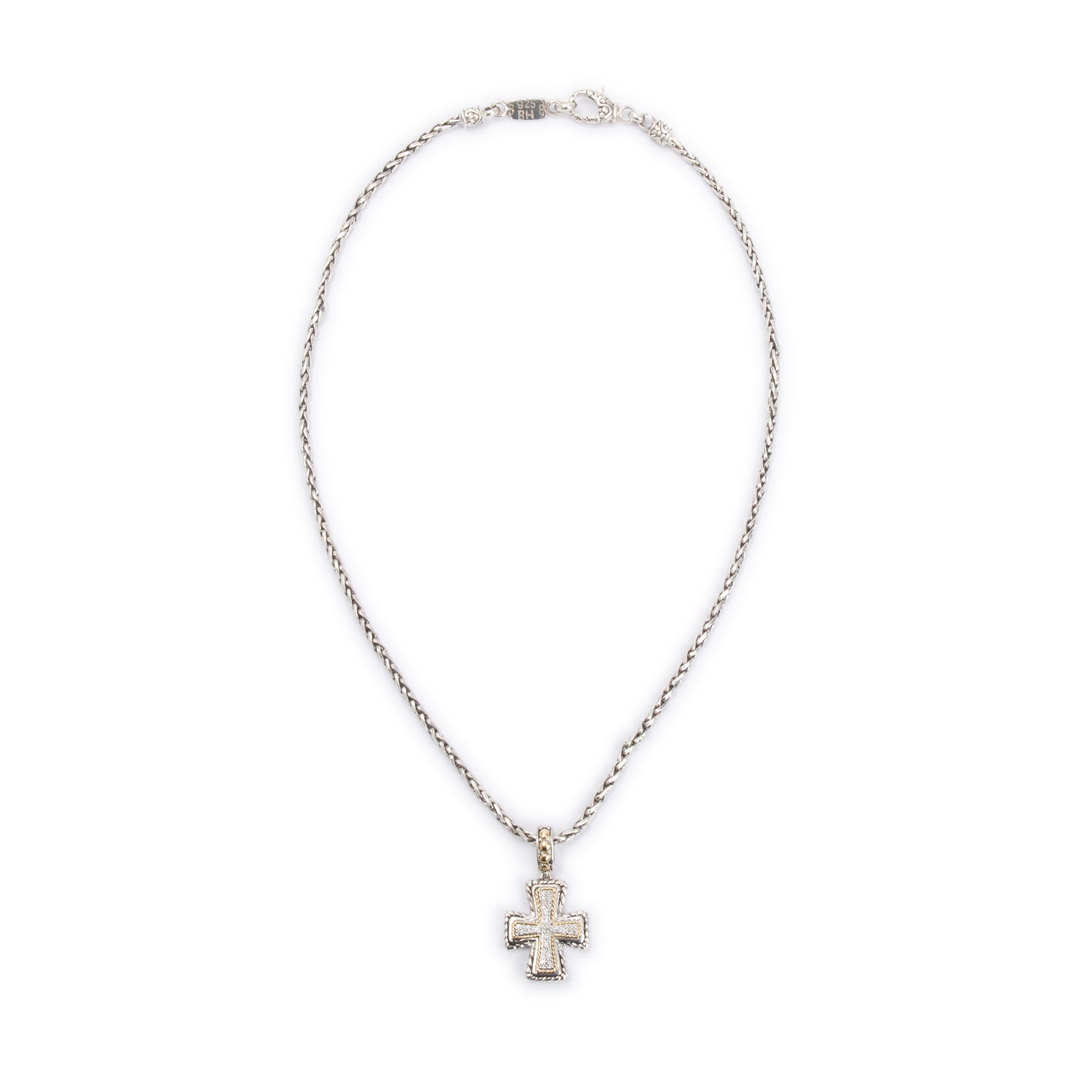 Effy Sterling Silver & 18k Yellow Gold Diamond Cross Pendant Necklace