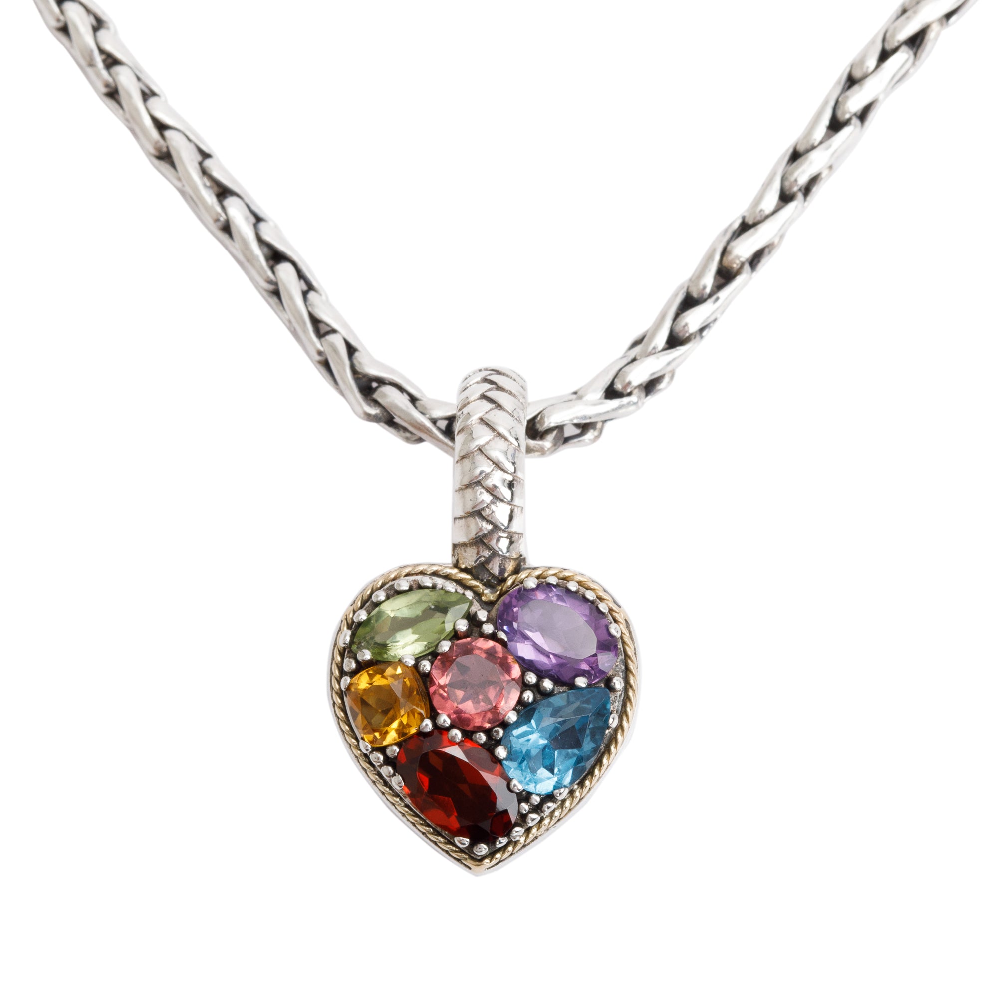 Effy Sterling Silver & 18k Yellow Gold Multi Gemstone Heart Pendant Necklace